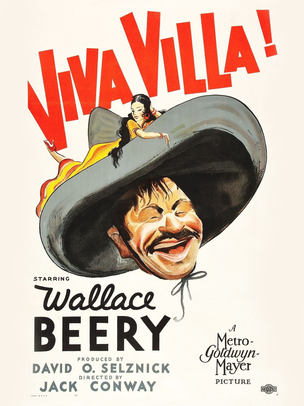 VIVA VILLA, WALLACE BEERY, 1934, RÉPRODUCCIÓN EN LIENZO Y CARTEL DE CINE VINTAGE