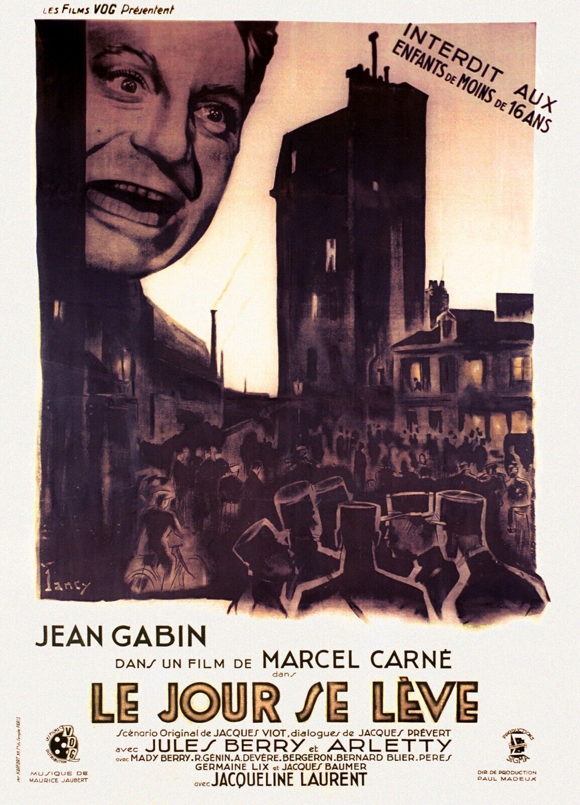 LE JOUR SE LÈVE, JEAN GABIN, 1939, REPRO AFFICHE CINEMA VINTAGE, HQ