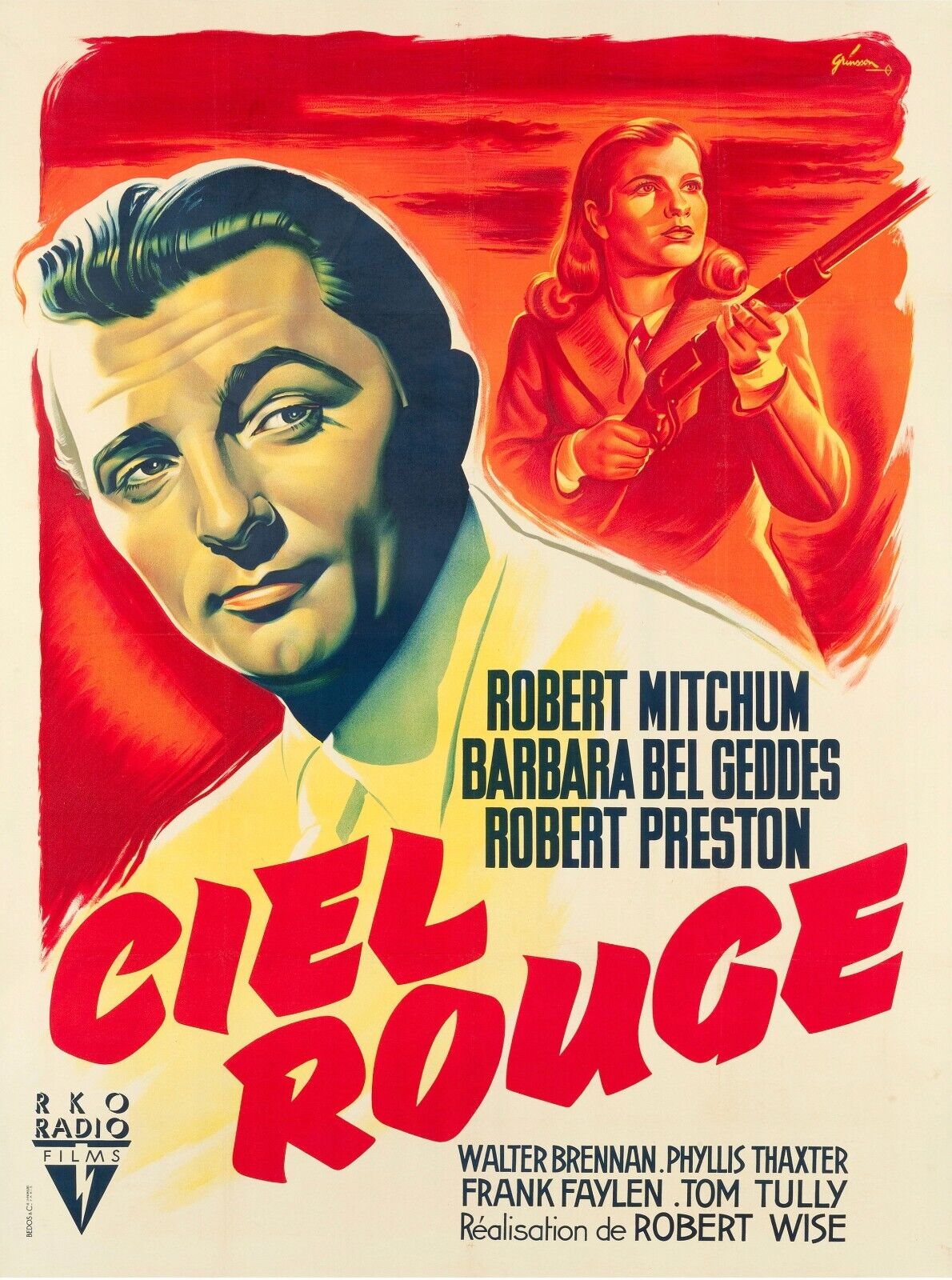 EL CIELO ROJO, ROBERT MITCHUM, 1950, REPRODUCCIÓN DE CARTEL DE PELÍCULA, VINTAGE, HQ
