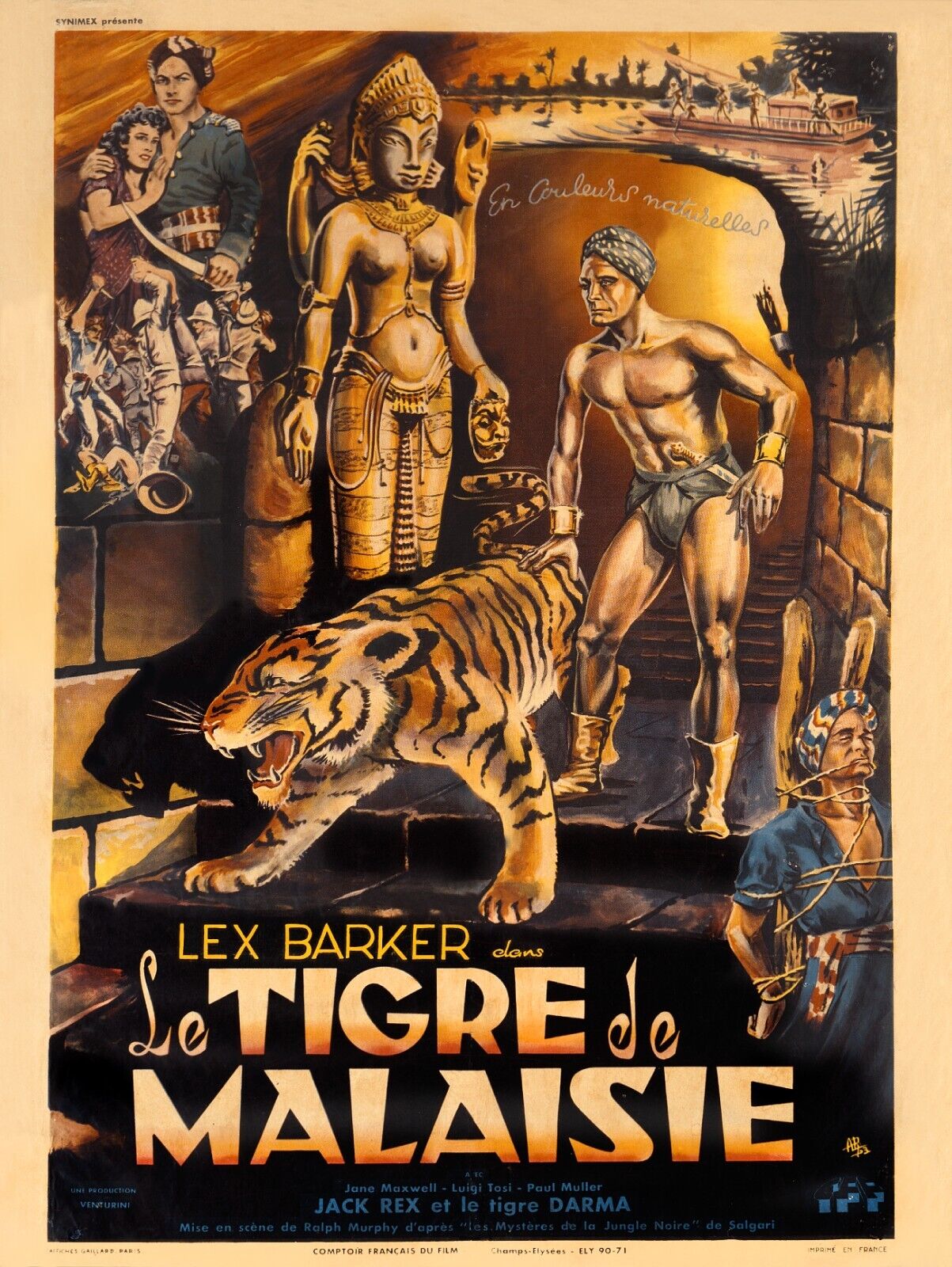 LE TIGRE DE MALAISIE, LEX BARKER, 1953, REPRO AFFICHE CINEMA VINTAGE, HQ