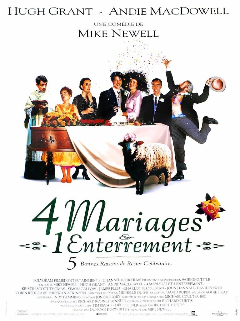 QUATRE MARIAGES ET UN ENTERREMENT, HUGH GRANT, 1994, REPRO MOVIE POSTER, VINTAGE, HQ