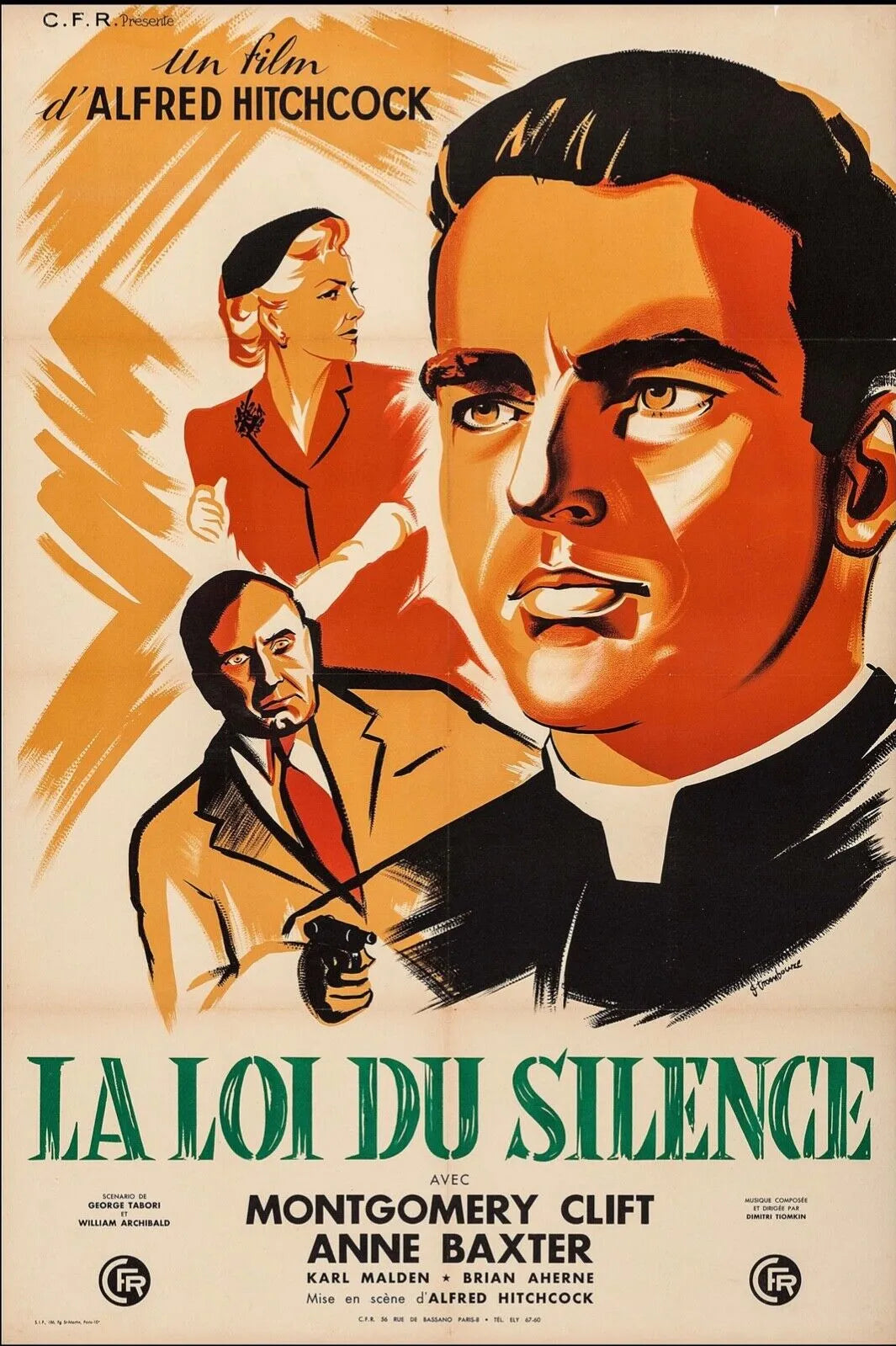LA LOI DU SILENCE, ALFRED HITCHCOCK, 1953, REPRO AFFICHE CINEMA, HQ