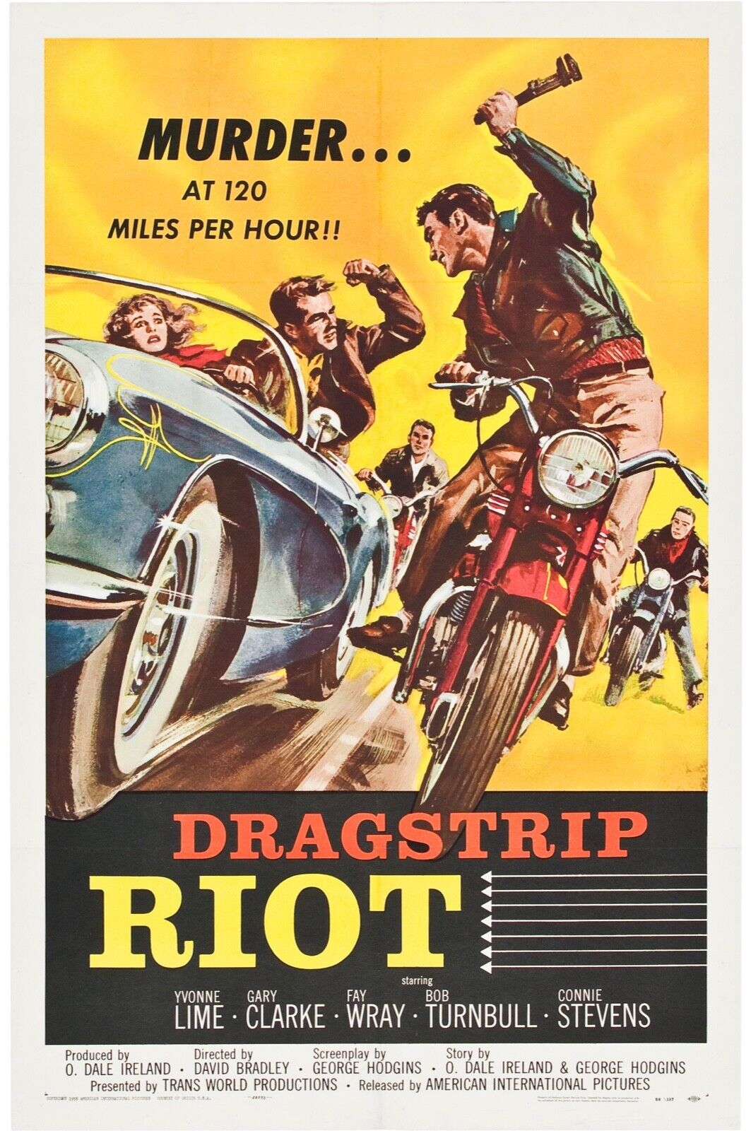 DRAGSTRIP RIOT, GARY CLARKE, 1958, REPRODUCCIÓN DE CARTEL DE PELÍCULA, VINTAGE, SEGUNDA CALIDAD