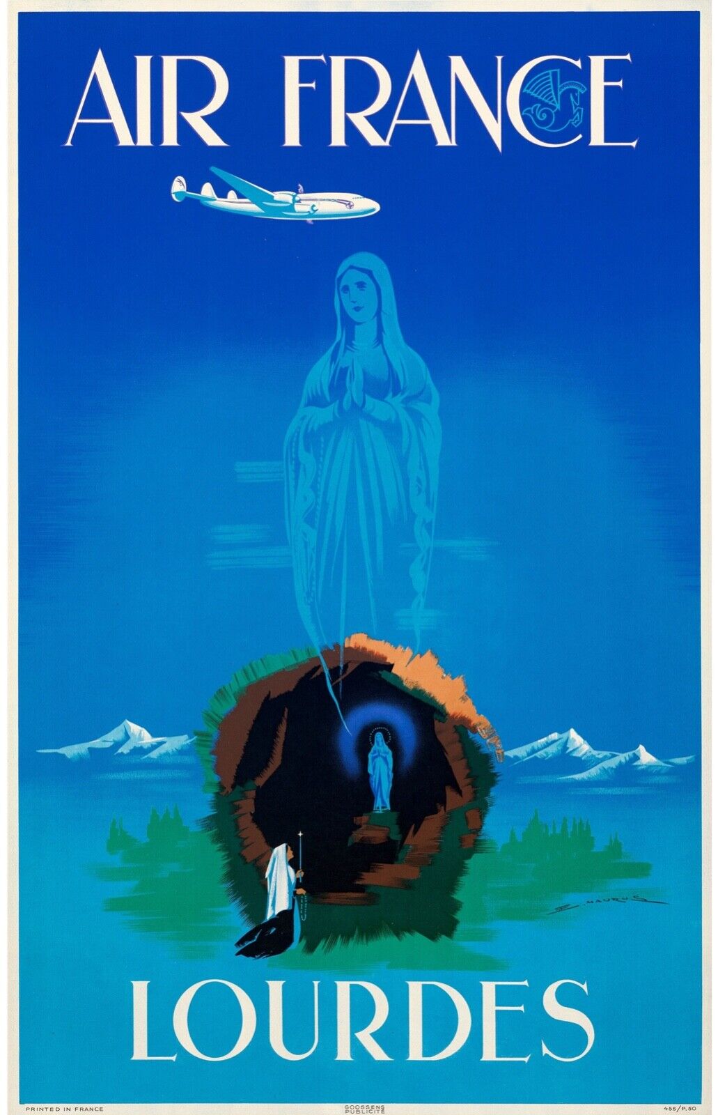 LOURDES, LA GROTTE, AIR FRANCE, Repro Affiche Tourisme Vintage, HQ