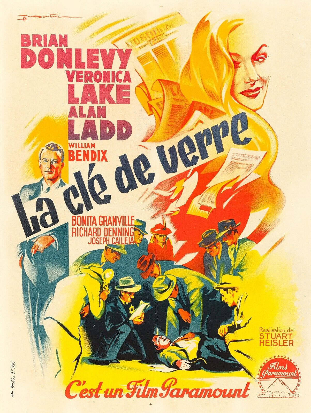 LA CLÉ DE VERRE, VERONICA LAKE, 1942, REPRO AFFICHE CINEMA VINTAGE, HQ