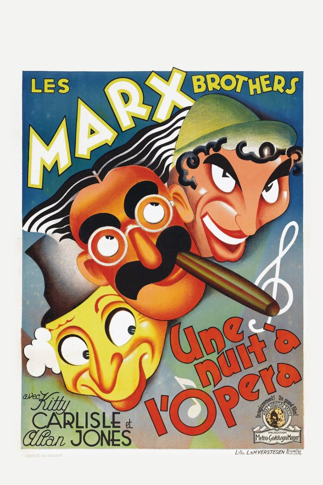 UNE NUIT À L'OPÉRA, LES MAX BROTHERS, 1935, REPRO AFFICHE DE CINÉMA VINTAGE
