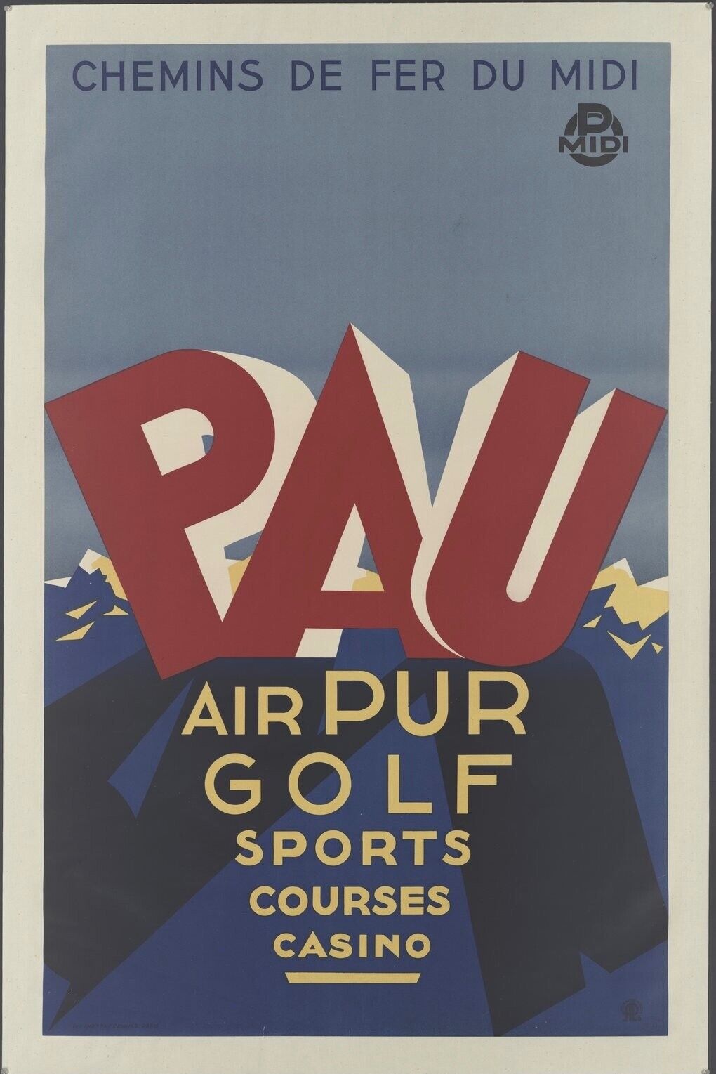 PAU AIR PUR, GOLF, CASINO, REPRO AFFICHE VOYAGE, TOURISME, HQ