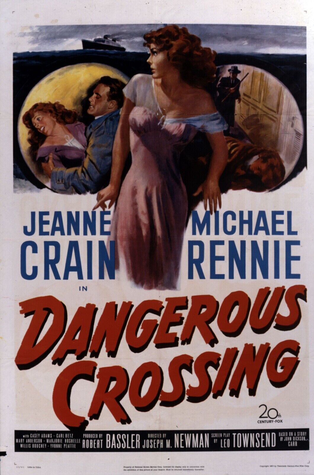 DANGEROUS CROSSING, JEANNE CRAIN, 1953, REPRO MOVIE POSTER, VINTAGE, HQ
