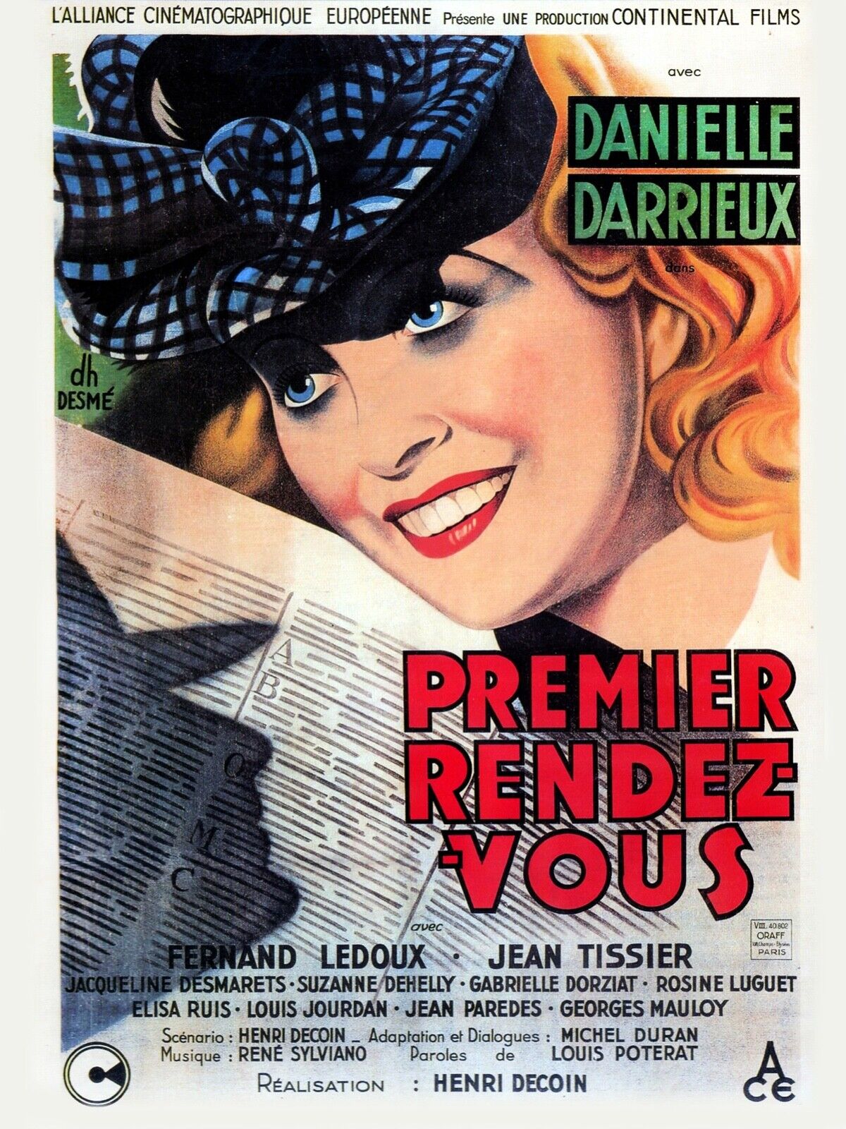 PREMIER RENDEZ-VOUS, DANIELLE DARRIEUX, 1941, REPRO AFFICHE CINEMA VINTAGE, HQ