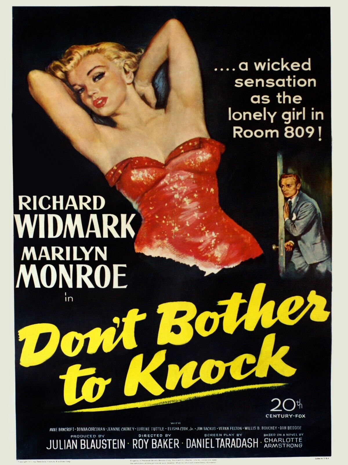 PROBLEMÁTAME ESTA NOCHE, MARYLIN MONROE, RICHARD WIDMARK, 1952, REPRODUCCIÓN DE CARTEL DE CINE VINTAGE DE ALTA CALIDAD
