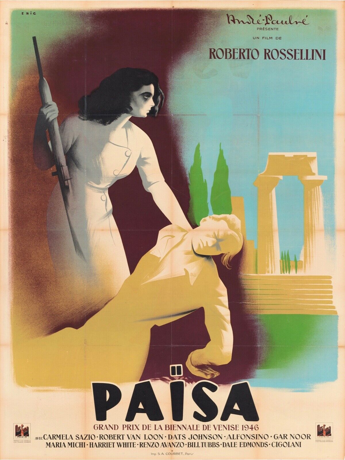 PAÏSA, ROBERTO ROSSELLINI, 1946, REPRO AFFICHE VINTAGE CINÉMA, HQ