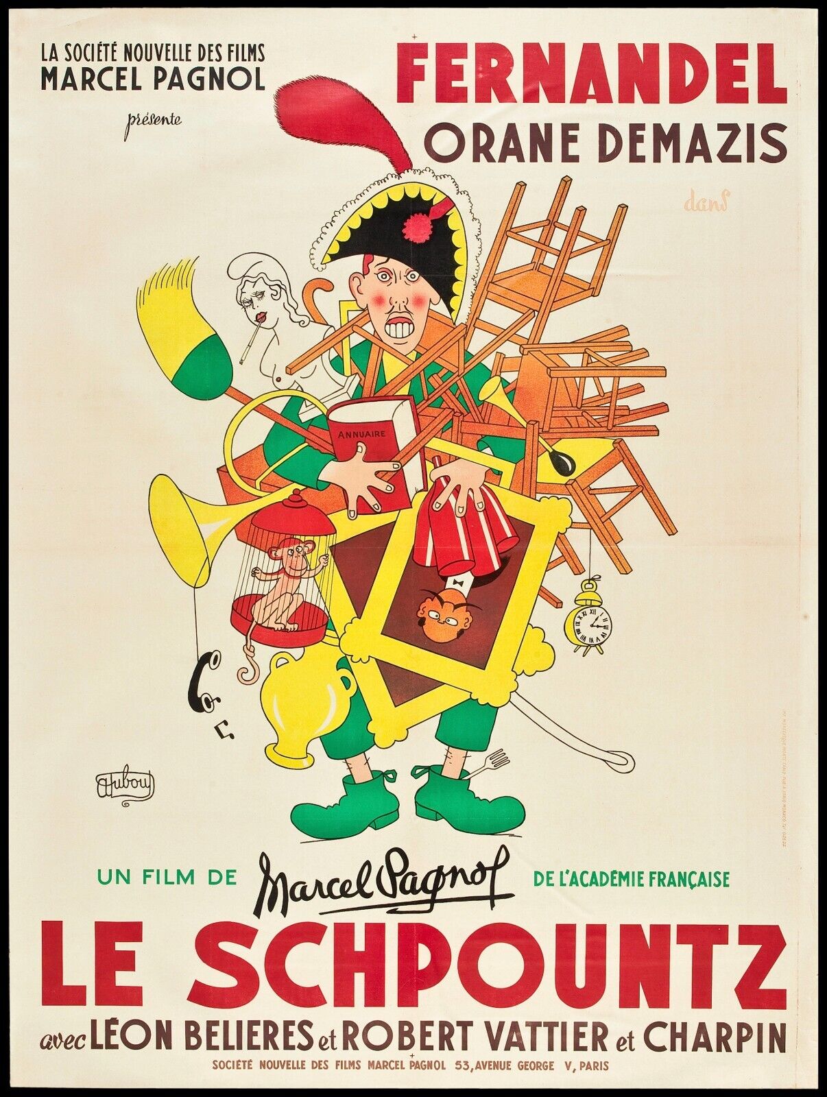 LE SCHPOUNTZ, FERNANDEL, PAGNOL, 1938,  REPRO AFFICHE CINEMA VINTAGE, HQ