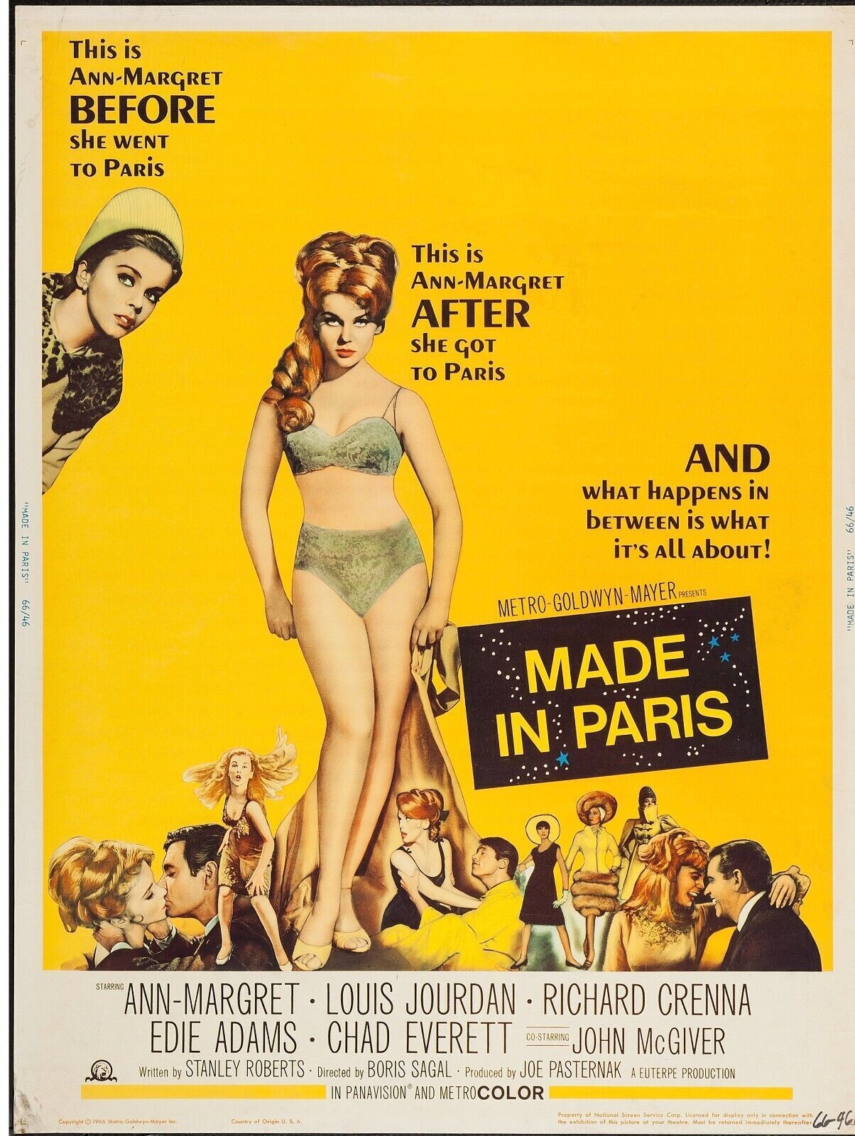 HECHO EN PARÍS, ANN MARGRET, 1966, Reproducción de póster de cine, VINTAGE HQ