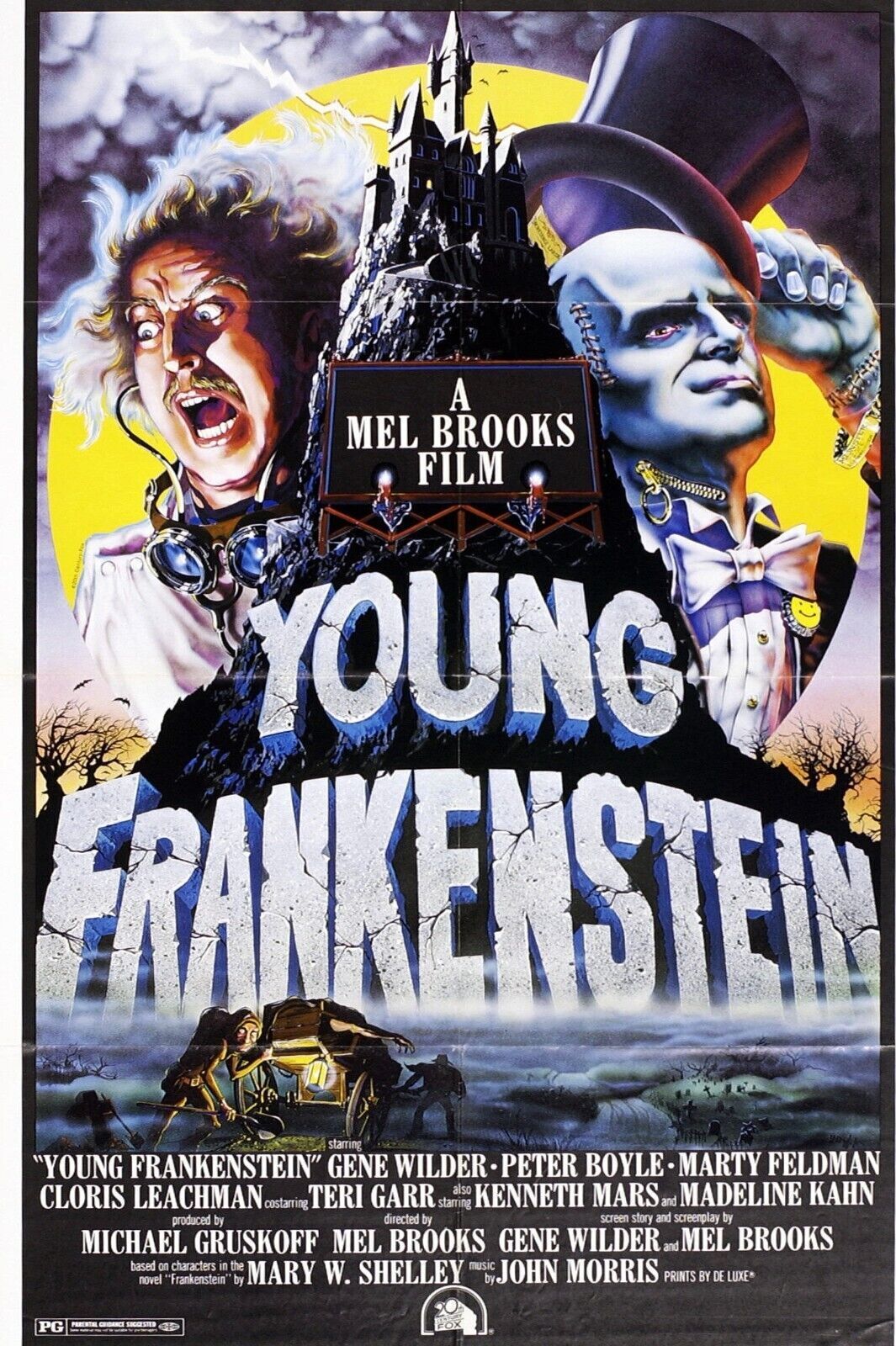 YOUNG FRANKENSTEIN, GENE WILDER, MEL BROOKS, 1974, REPRO AFFICHE CINÉMA VINTAGE, HQ