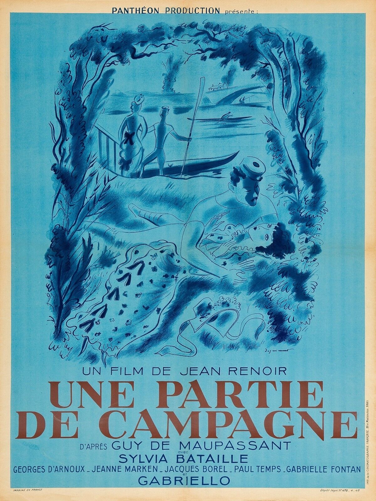 UNE PARTIE DE CAMPAGNE, JEAN RENOIR, REPRO AFFICHE DE CINEMA VINTAGE HQ