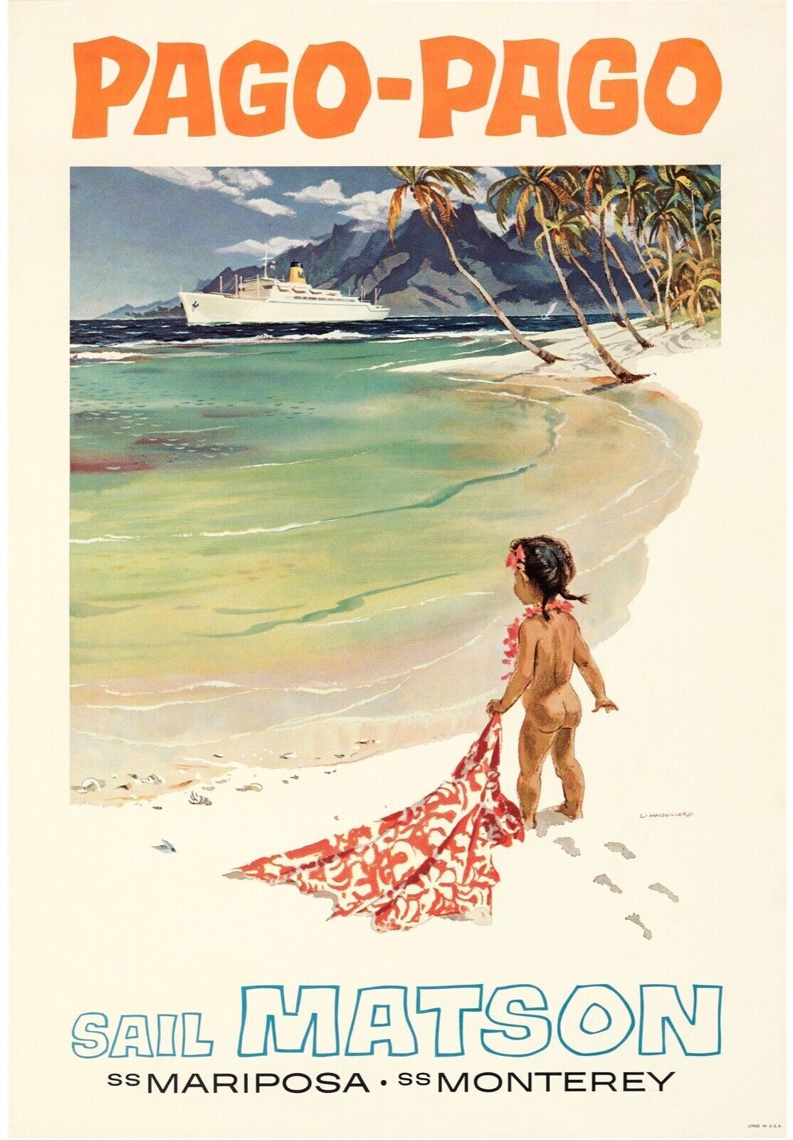 PAGO-PAGO, SEA SAIL MATSON, REPRO VINTAGE TOURISM POSTER, HQ