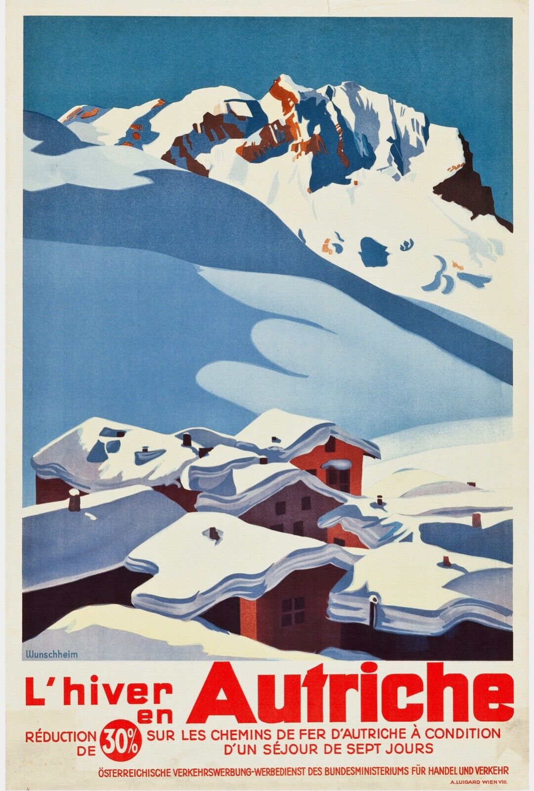 AUTRICHE, MONTAGNE, NEIGE, REPRO TRAVEL PUBLICITY POSTER, VINTAGE, HQ