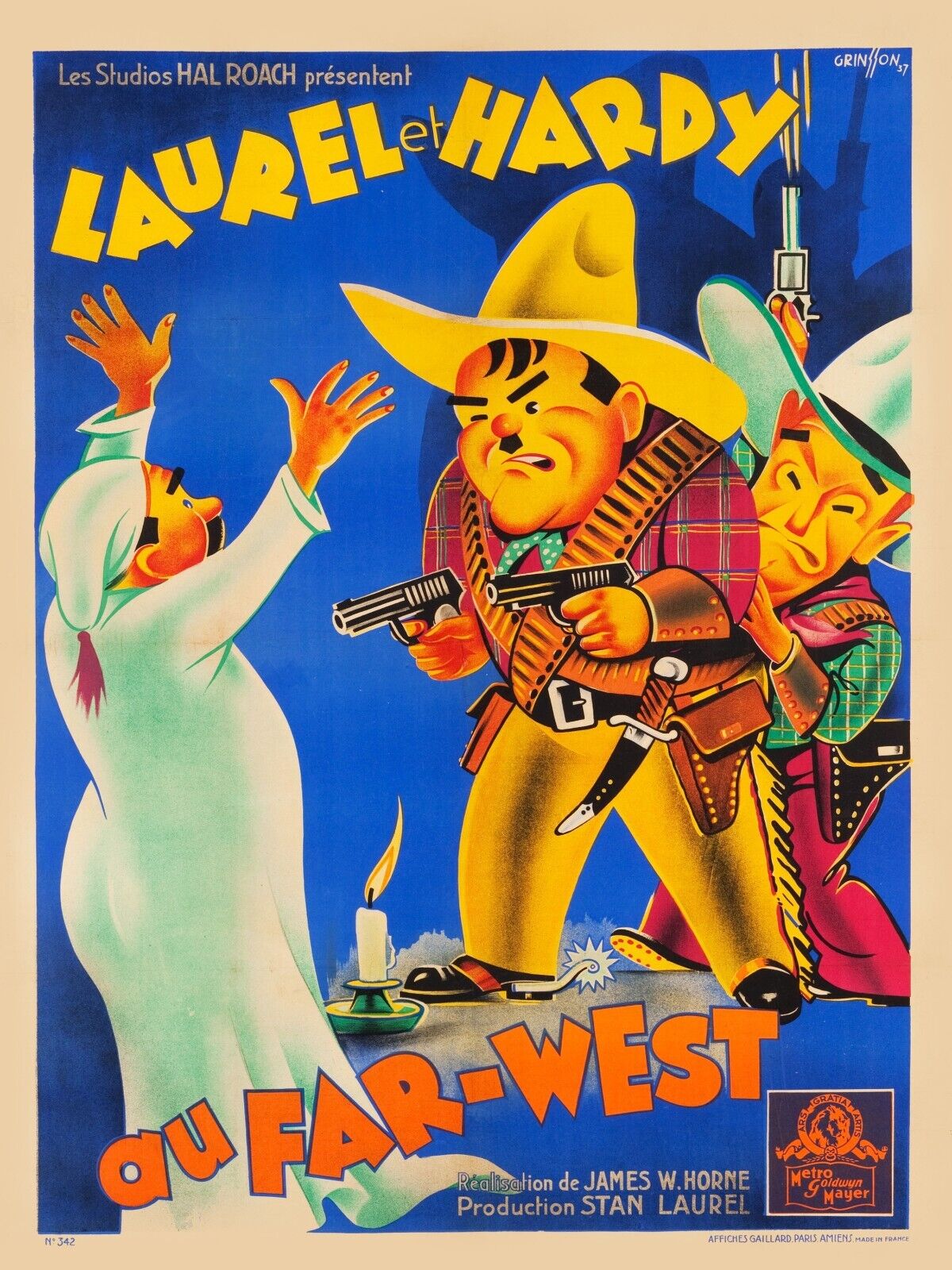 LAUREL AND HARDY IN THE WILD WEST, STAN LAUREL, OLIVER HARDY, 1937, REPRO VINTAGE CINEMA POSTER, HQ