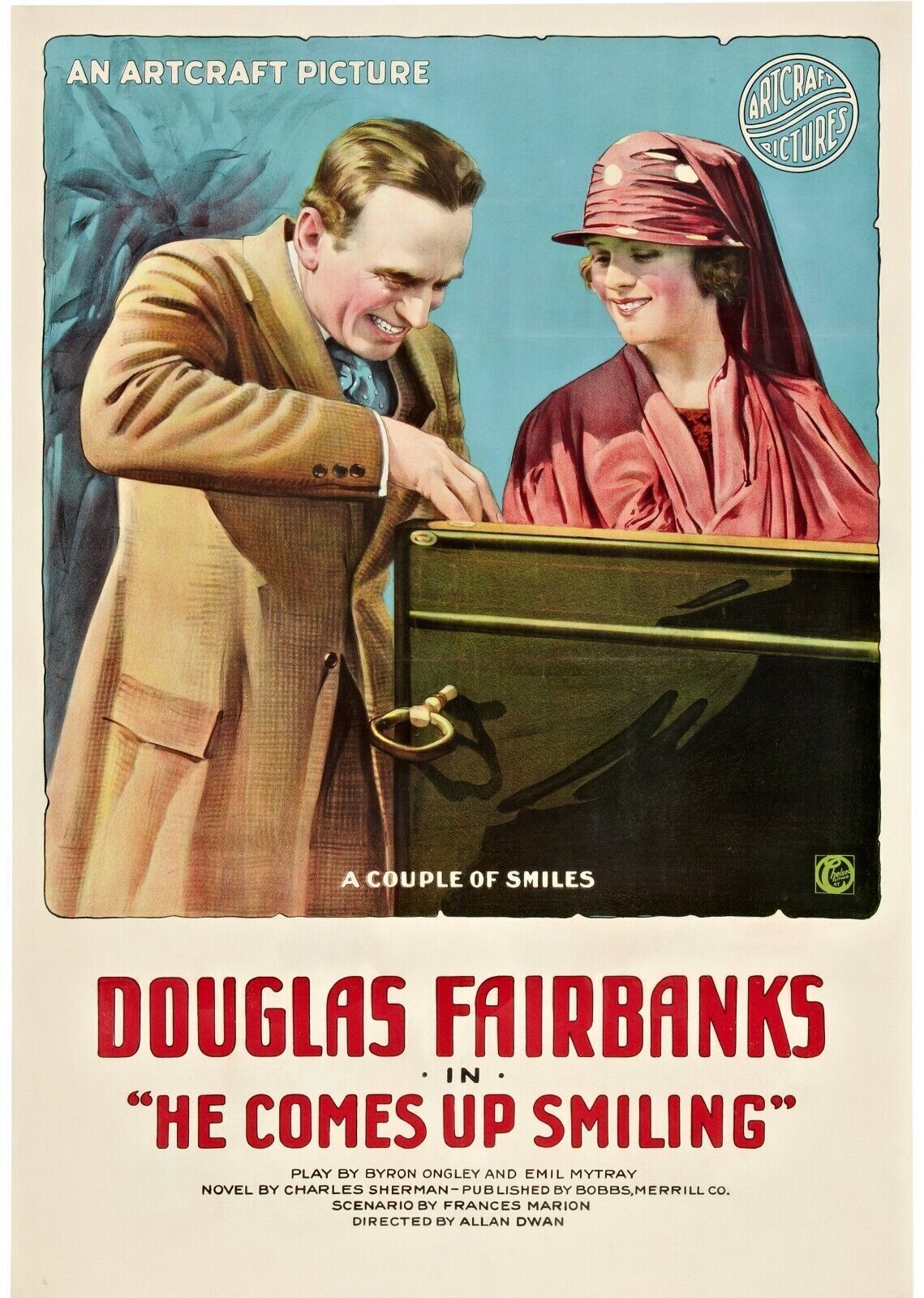 DOUGLAS TIENE UNA SONRISA, DOUGLAS FAIRBANKS, 1918, REPRODUCCIÓN DE CARTEL DE PELÍCULA, VINTAGE, HQ