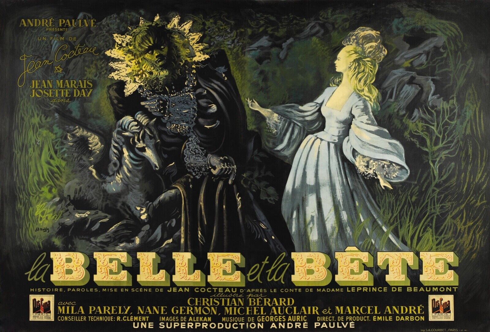 LA BELLE ET LA BETTE, JEAN MARAIS, 1946, AFFICHE VINTAGE MOVIE POSTER HQ