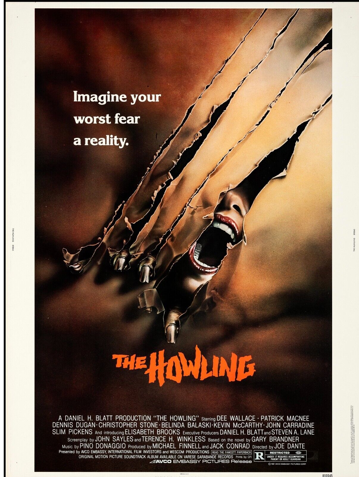 HURLEMENTS – THE HOWLING, DEE WALLACE, 1981, REPRO AFFICHE CINÉMA VINTAGE, HQ