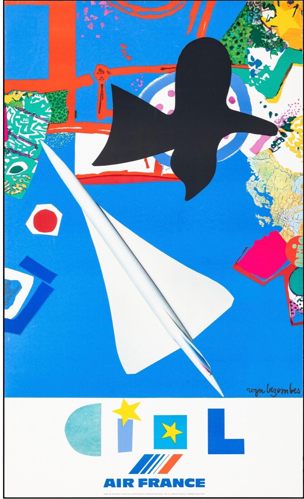 AIR FRANCE, SKY, DOVE OF PEACE, REPRO TRAVEL POSTER, VINTAGE, HQ