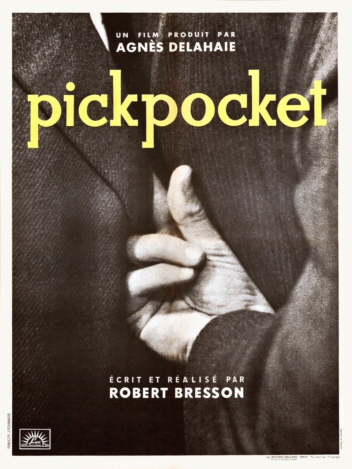 PICKPOCKET, ROBERT BRESSON, MARTIN LASALLE, 1959, Repro affiche cinéma VINTAGE, HQ