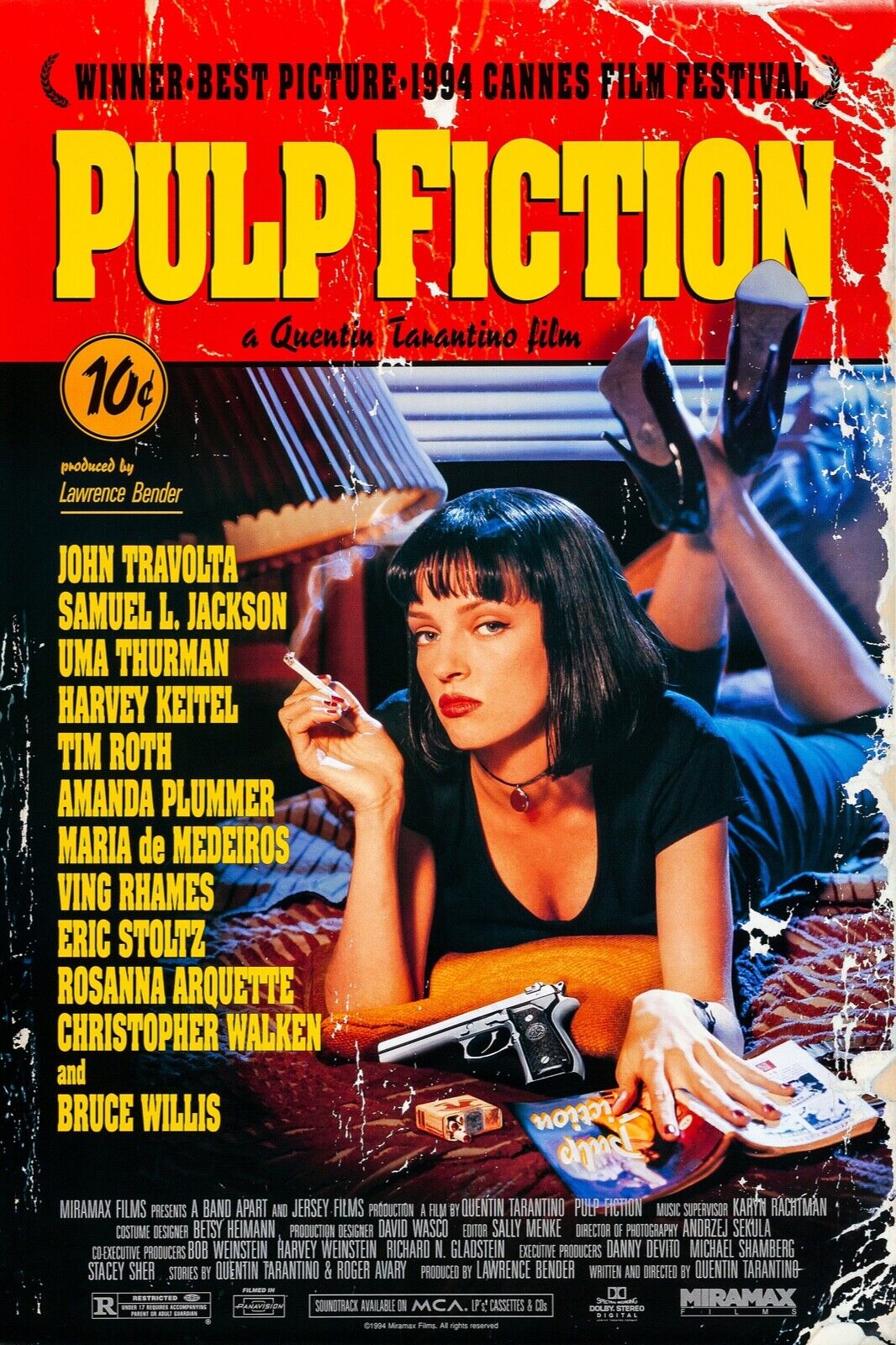 PULP FICTION, JOHN TRAVOLTA, 1994, Repro cinema poster, VINTAGE, HQ.
