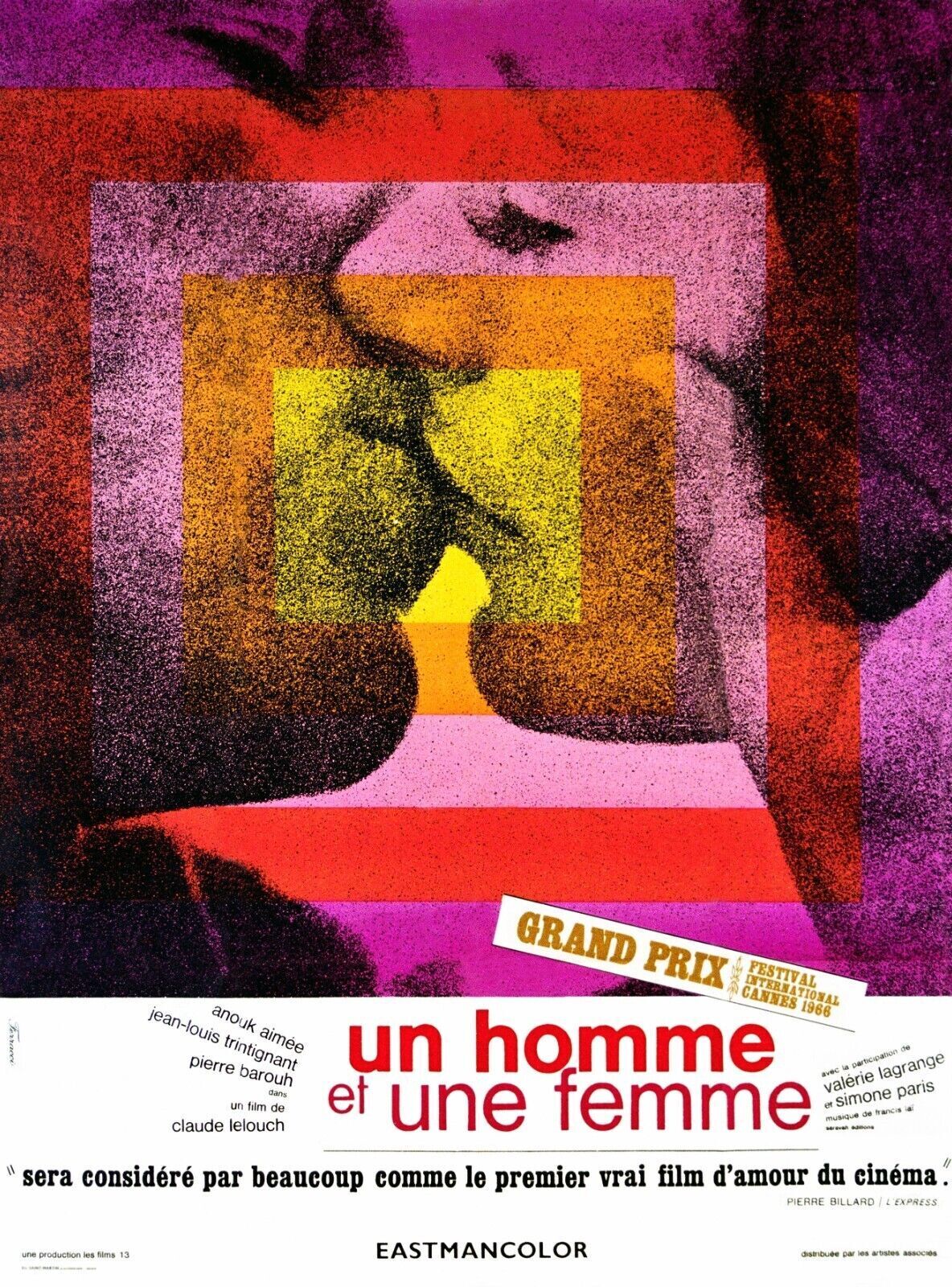 UN HOMBRE Y UNA MUJER, ANOUK AIMÉE, JEAN-LOUIS TRINTIGNANT, 1966, REPRODUCCIÓN DE CARTEL DE CINE VINTAGE