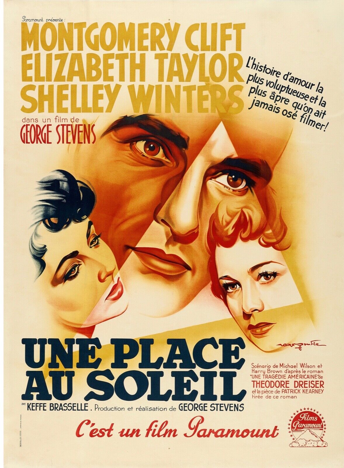 UN LUGAR BAJO EL SOL, ELIZABETH TAYLOR, MONTGOMERY CLIFT, 1951, reproducción de póster de cine VINTAGE, HQ