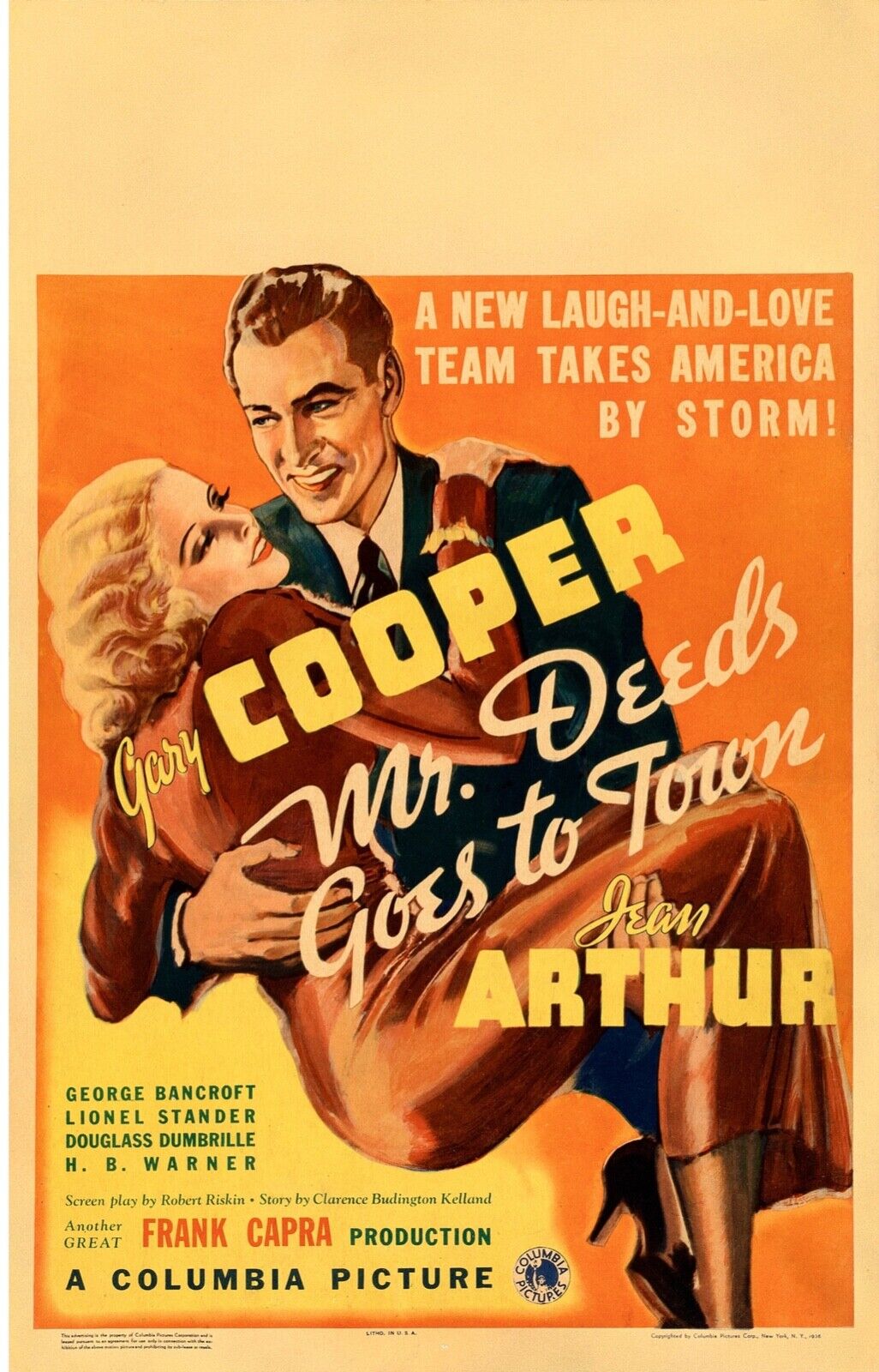 EL SEÑOR DEEDS VA A LA CIUDAD, GARY COOPER, 1936, REPRODUCCIÓN DE CARTEL DE CINE VINTAGE, HQ