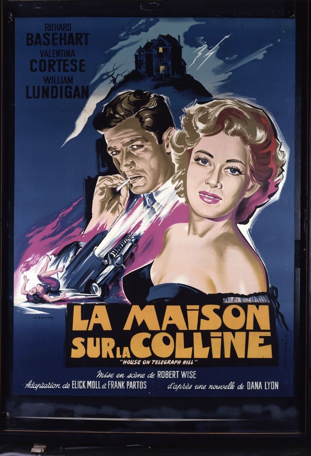 LA MAISON SUR LA COLLINE, RICHARD BASEHART, 1951, repro affiche cinéma VINTAGE, HQ