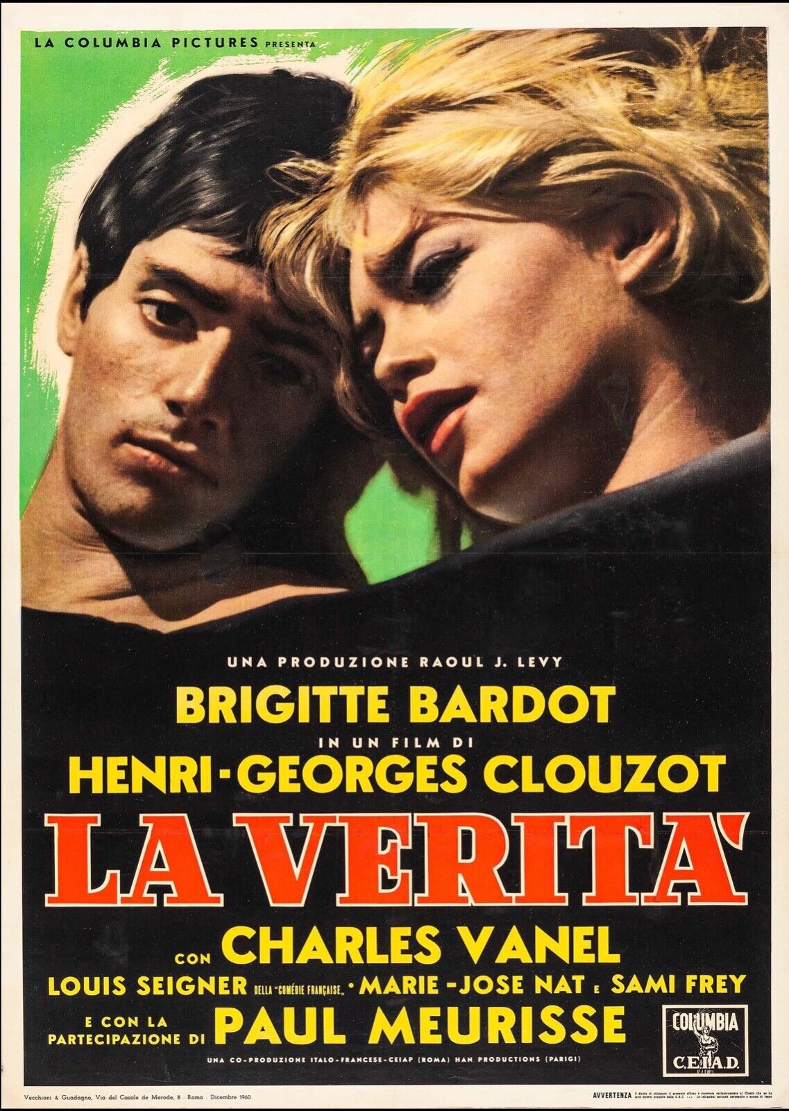 LA VERITA, LA VÉRITÉ, BRIGITTE BARDOT, 1960, REPRO AFFICHE CINEMA, VINTAGE, HQ