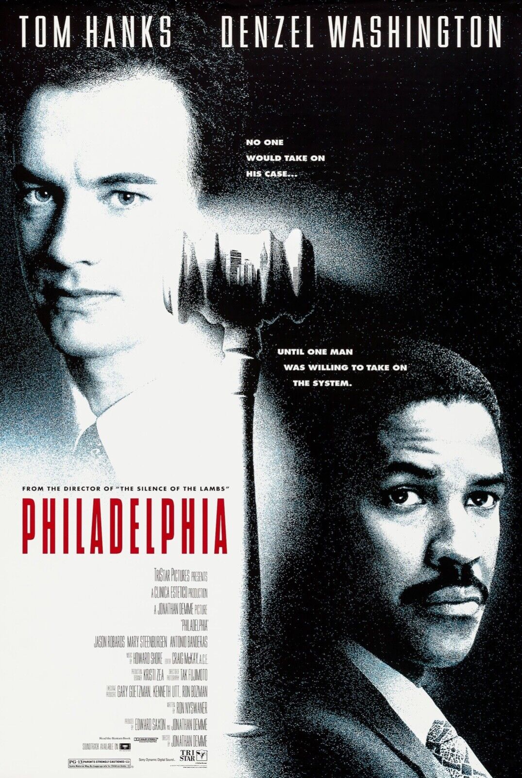 PHILADELPHIA, TOM HANKS, DENZEL WASHINGTON, 1993, Repro affiche cinéma VINTAGE,  HQ