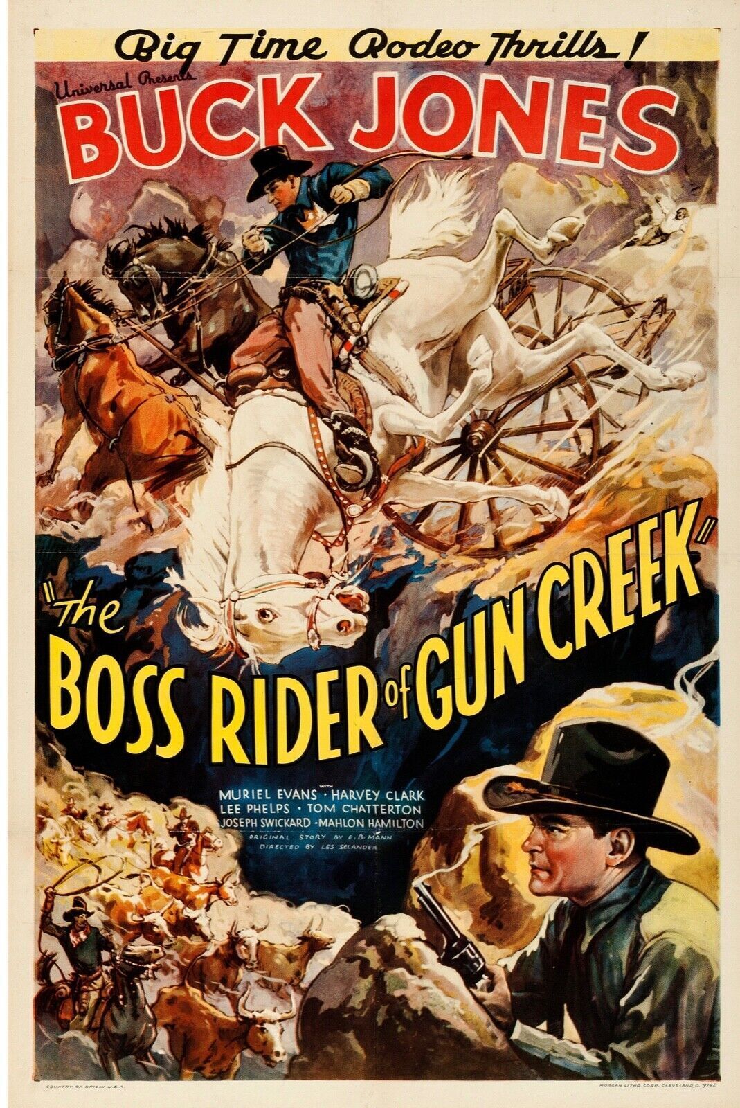 EL JINETE JEFE DE GUN CREEK, BUCK JONES, 1936, REPRODUCCIÓN DE CARTEL DE CINE VINTAGE, HQ, HQ
