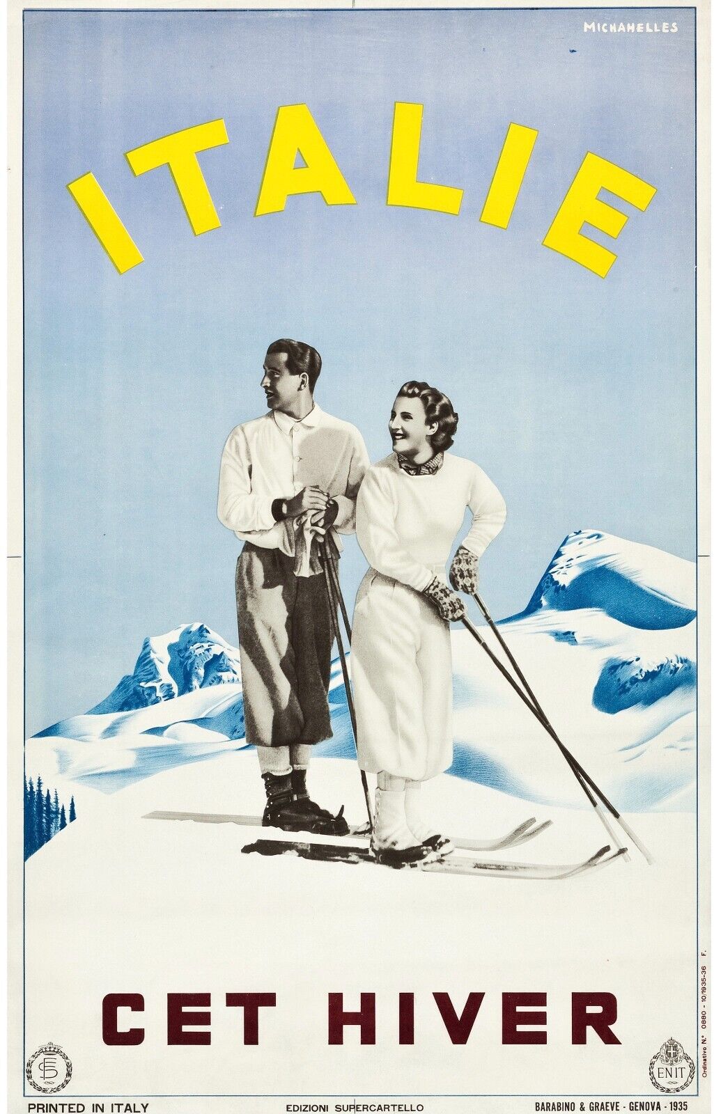 ITALIE HIVER MONTAGNE, REPRO TRAVEL POSTER, VINTAGE, HQ.
