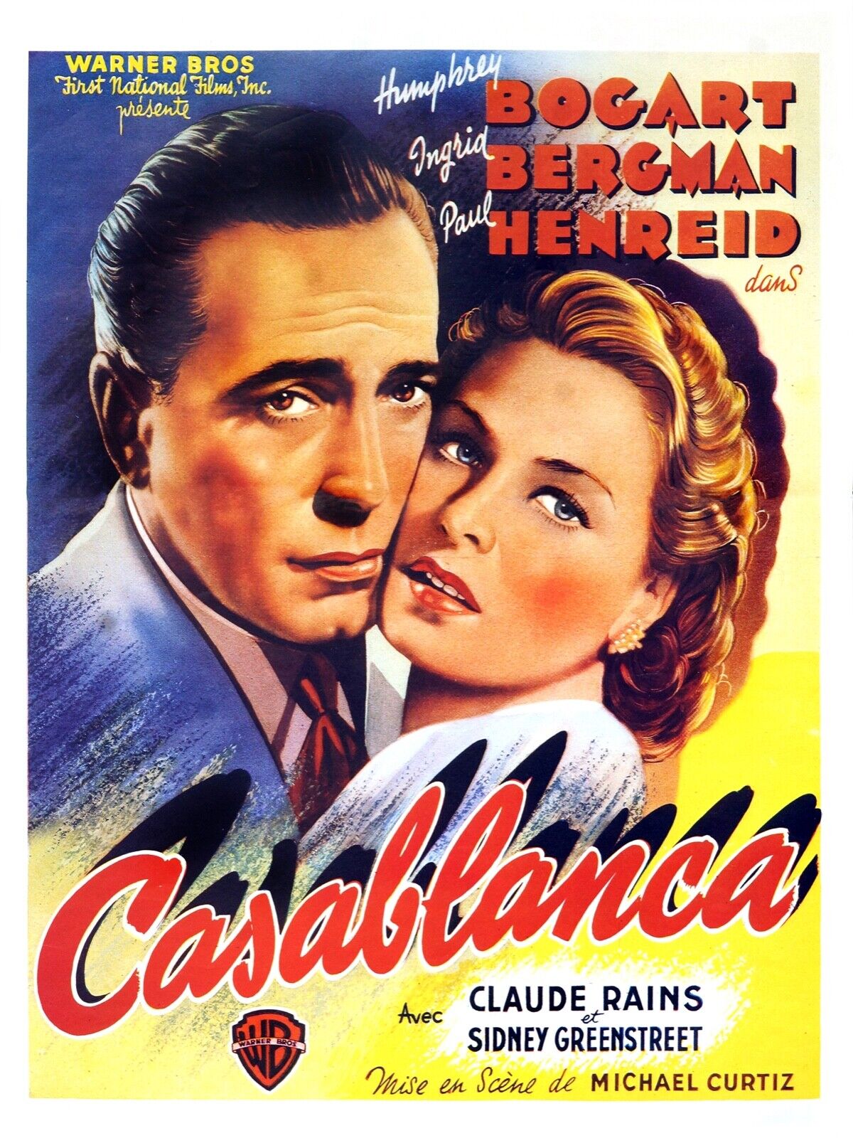 CASABLANCA, H.BOGART - REPRO VINTAGE BELGIAN CINEMA POSTER