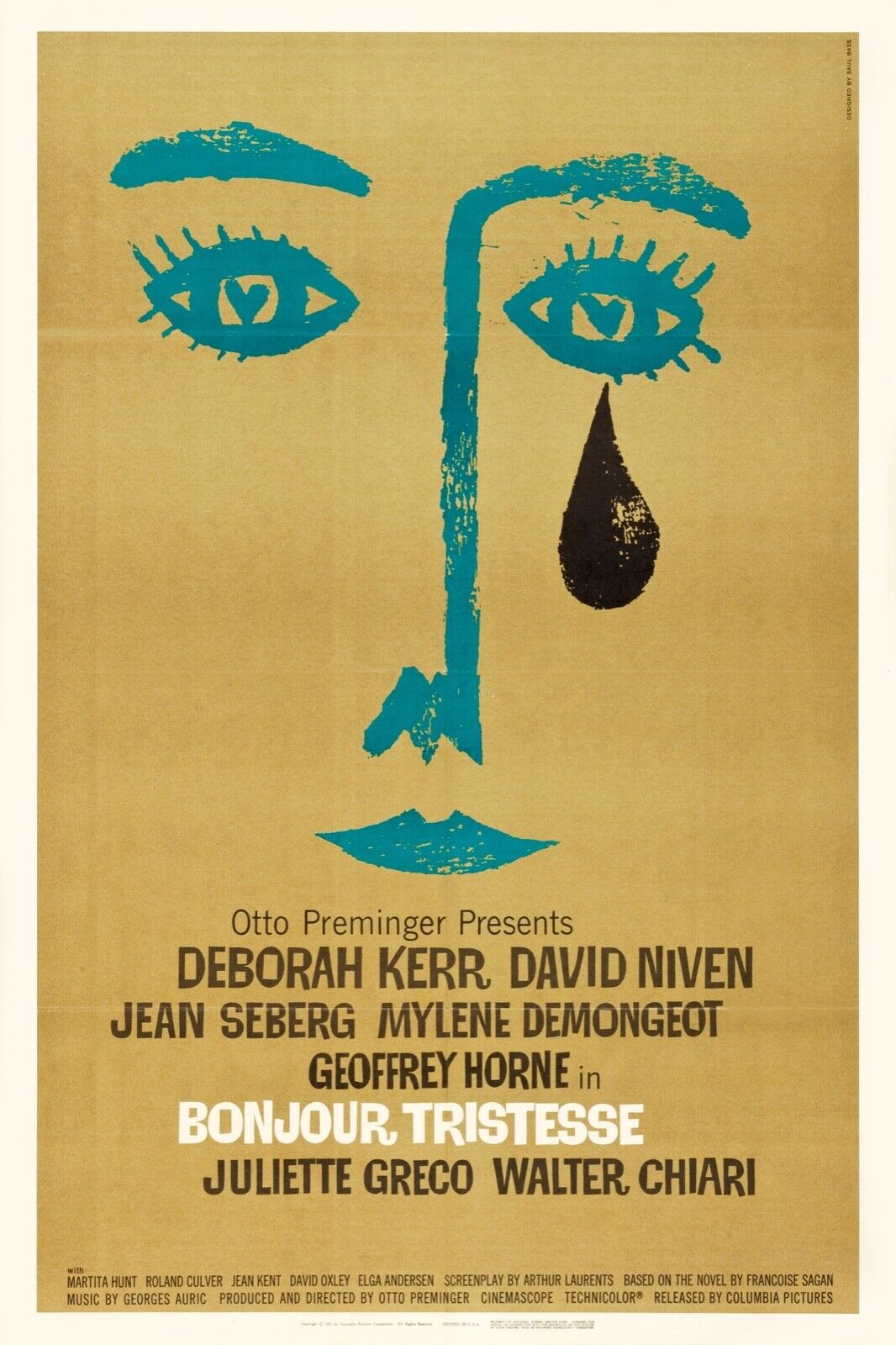 HELLO SADNESS, JEAN SEBERG, 1958, REPRO MOVIE POSTER, VINTAGE, HQ