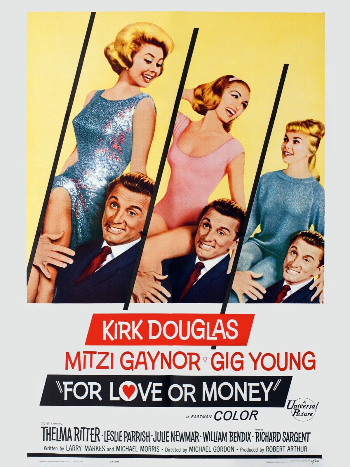 FOR LOVE OR MONEY, KIRK DOUGLAS, 1963, REPRO MOVIE POSTER, VINTAGE, HQ