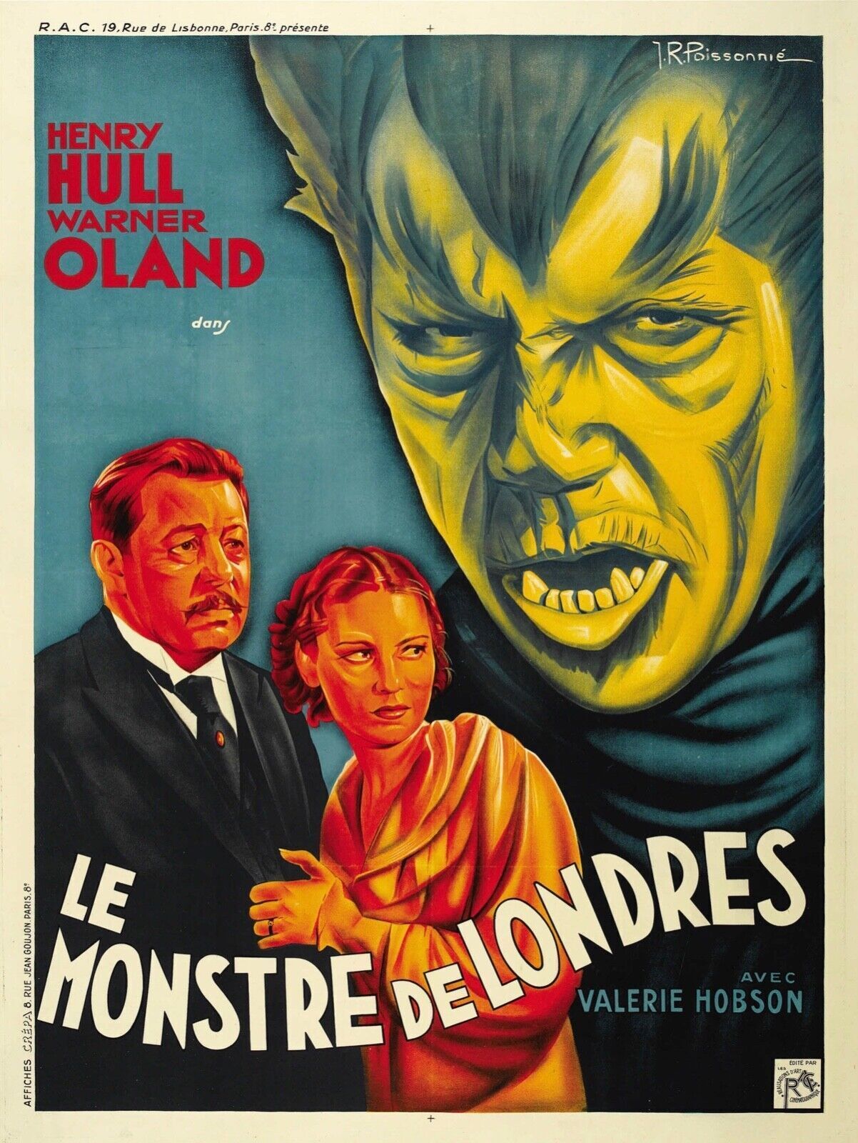 LE MONSTRE DE LONDRES, HENRY HULL, 1935, REPRO AFFICHE CINÉMA VINTAGE, HQ