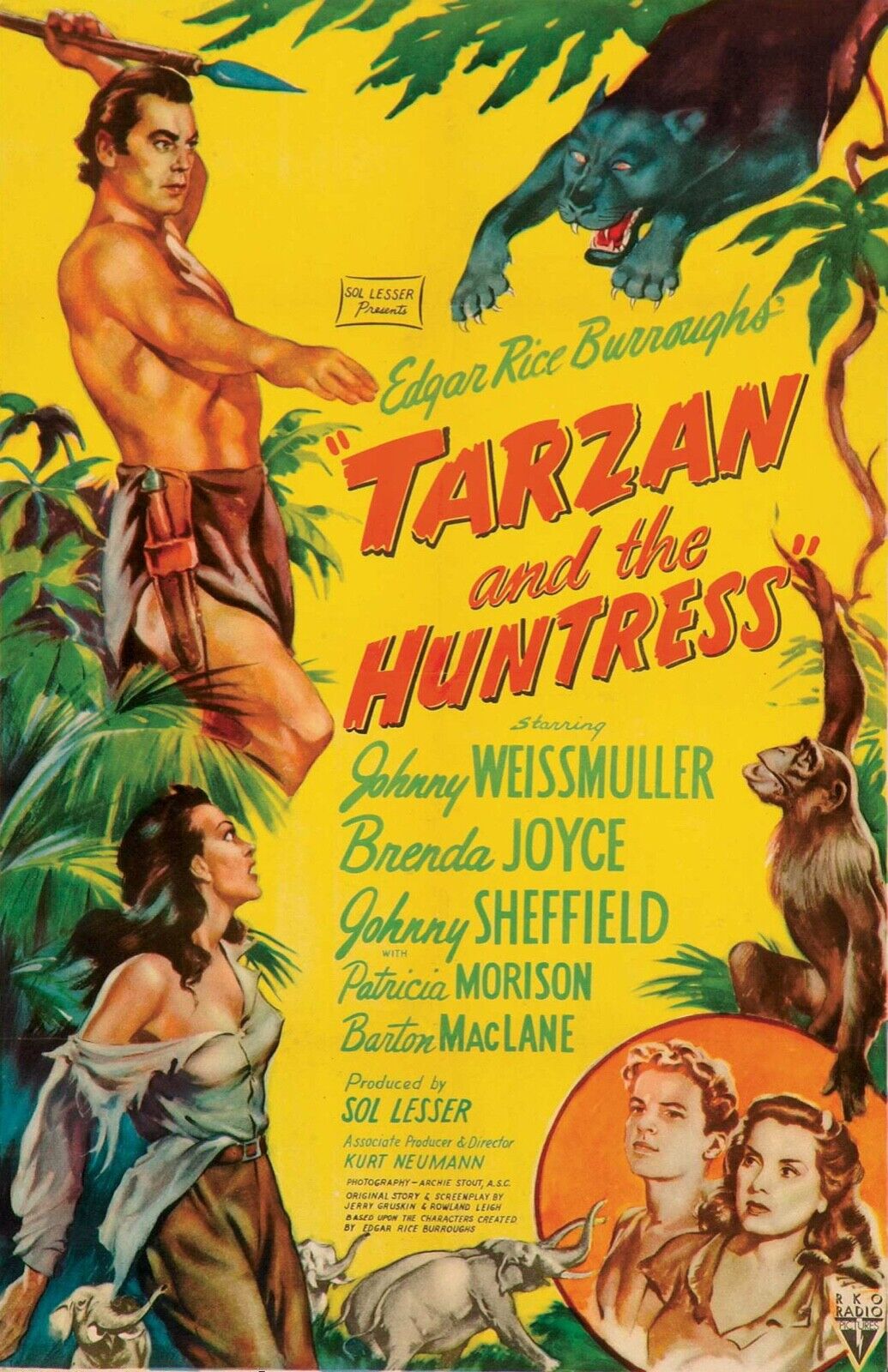 TARZAN AND THE HUNTRESS, JOHNNY WEISSMULLER, REPRO CINEMA POSTER VINTAGEN HQ