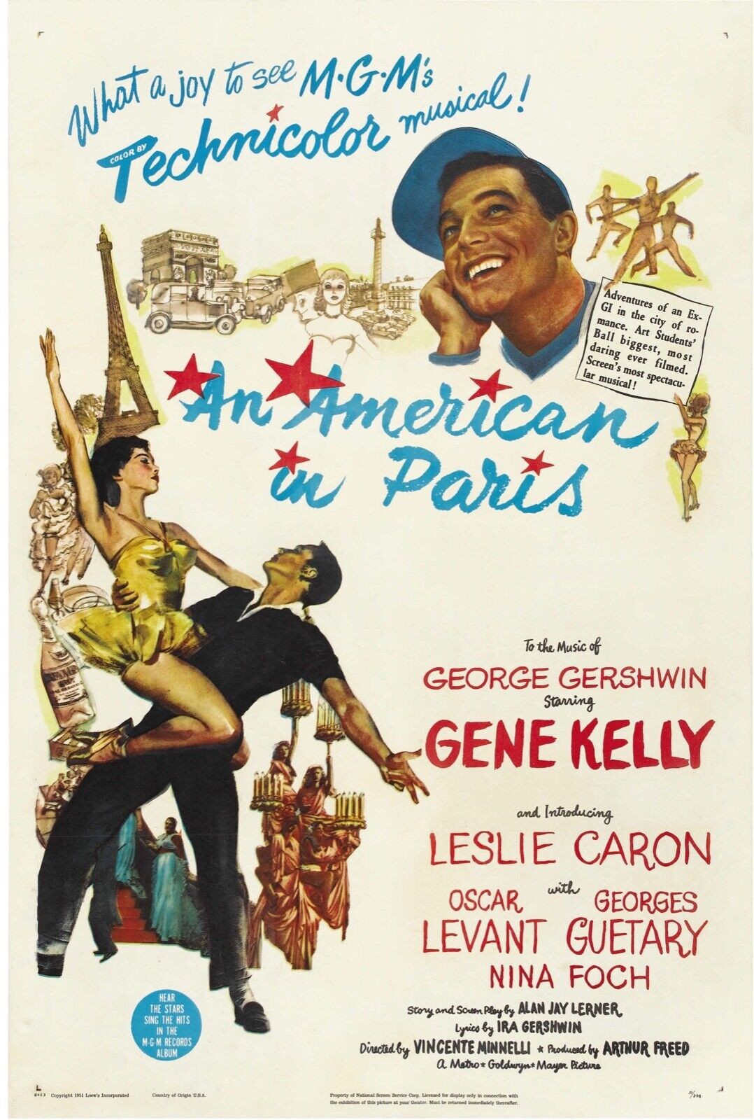 AN AMERICAN IN PARIS, GENE KELLY, 1951, REPRO MOVIE POSTER, VINTAGE, HQ