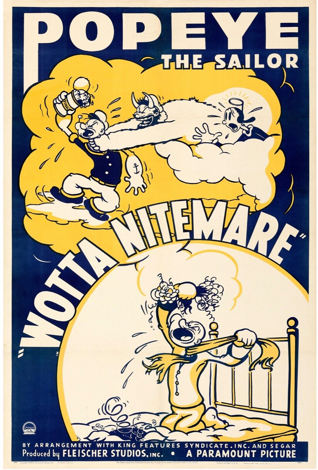 POPEYE QUEL CAUCHEMAR, POPEYE: WOTTA NIGHTMARE, SEYMOUR KNEITEL, 1947, REPRO AFFICHE CINEMA VINTAGE, HQ