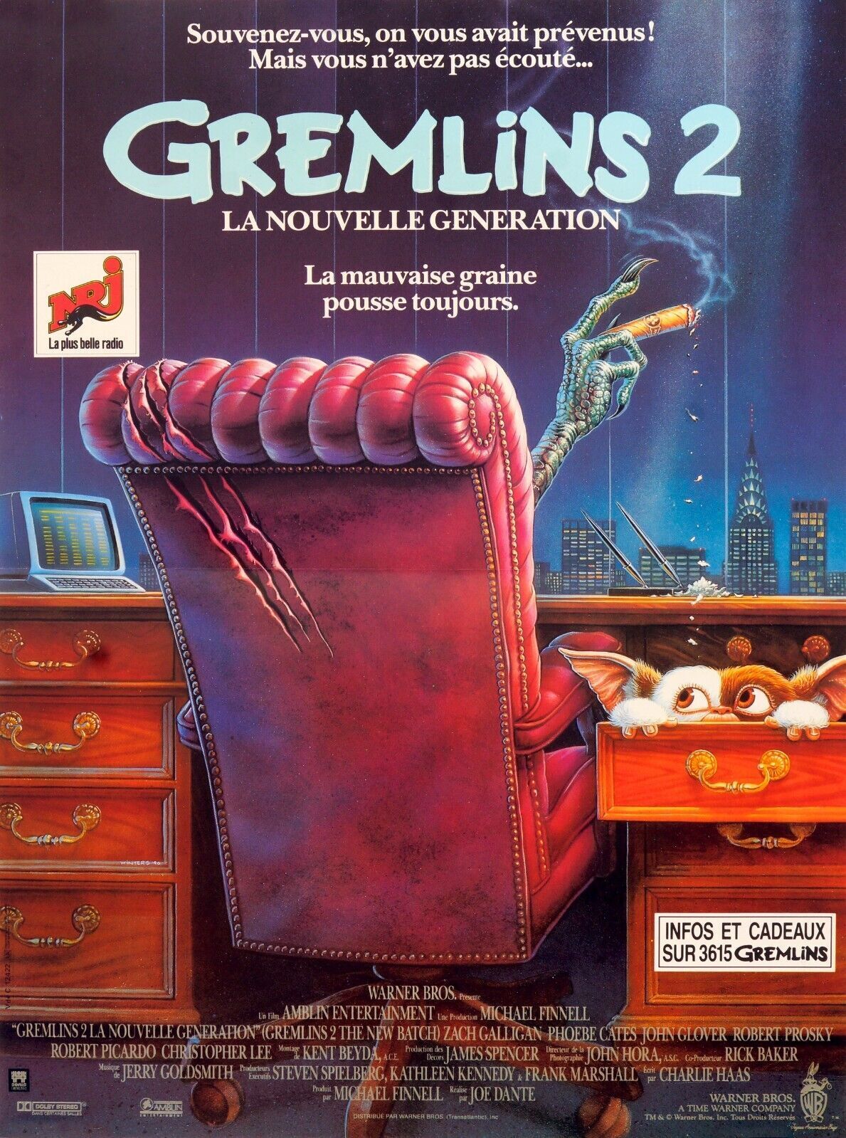 GREMLINS 2, CHRISTOPHER LEE - REPRO VINTAGE CINEMA POSTER AND ON HQ CANVAS