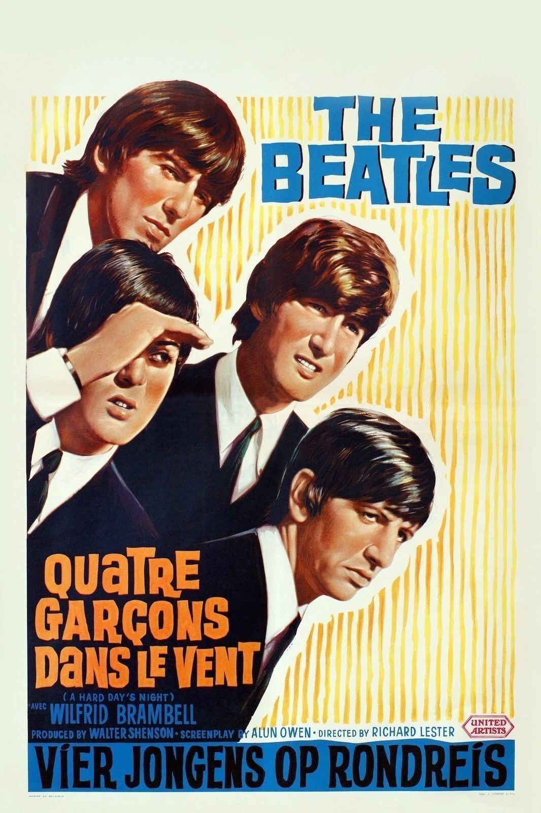 CUATRO CHICOS CON EL VIENTO, THE BEATLES, 1964, Reproducción de póster MÚSICA VINTAGE, HQ