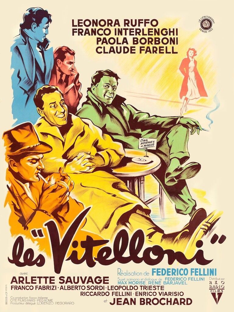 LES VITELLONI, FREDERICO FELLINI, ALBERTO SORDI, 1954, repro affiche cinéma  HQ