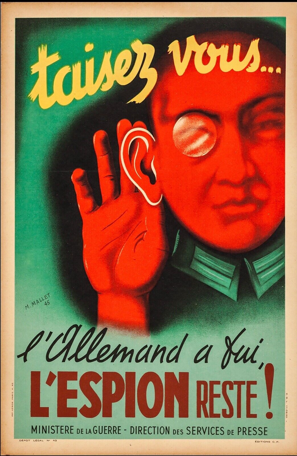 TAISEZ-VOUS...L'ESPION RESTE ! GUERRE, REPRO AFFICHE CINEMA VINTAGE HQ