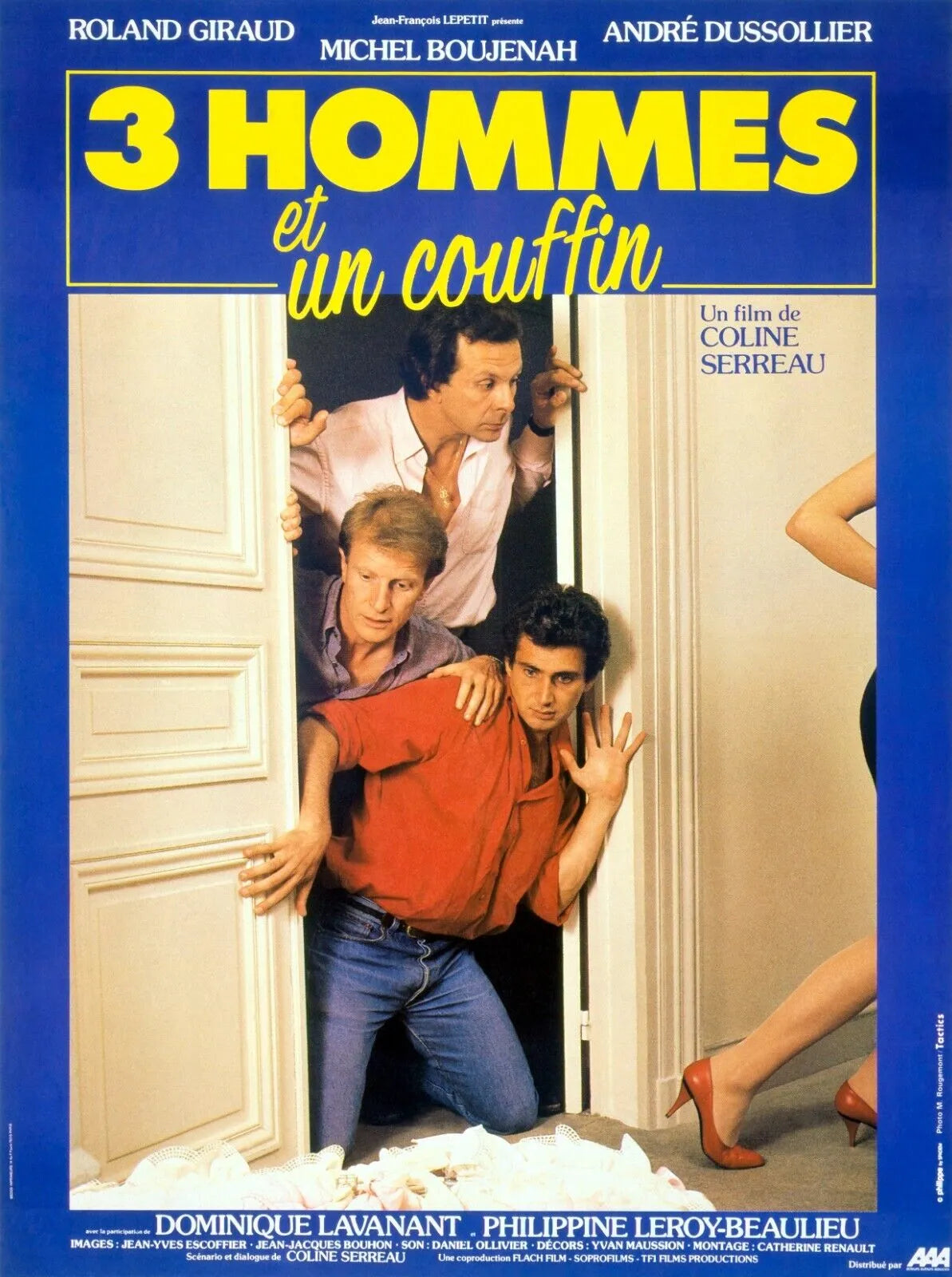 3 HOMMES ET UN COUFFIN, MICHEL BOUJENAH, ANDRÉ DUSSOLLIER, 1985, Repro affiche de cinema, HQ