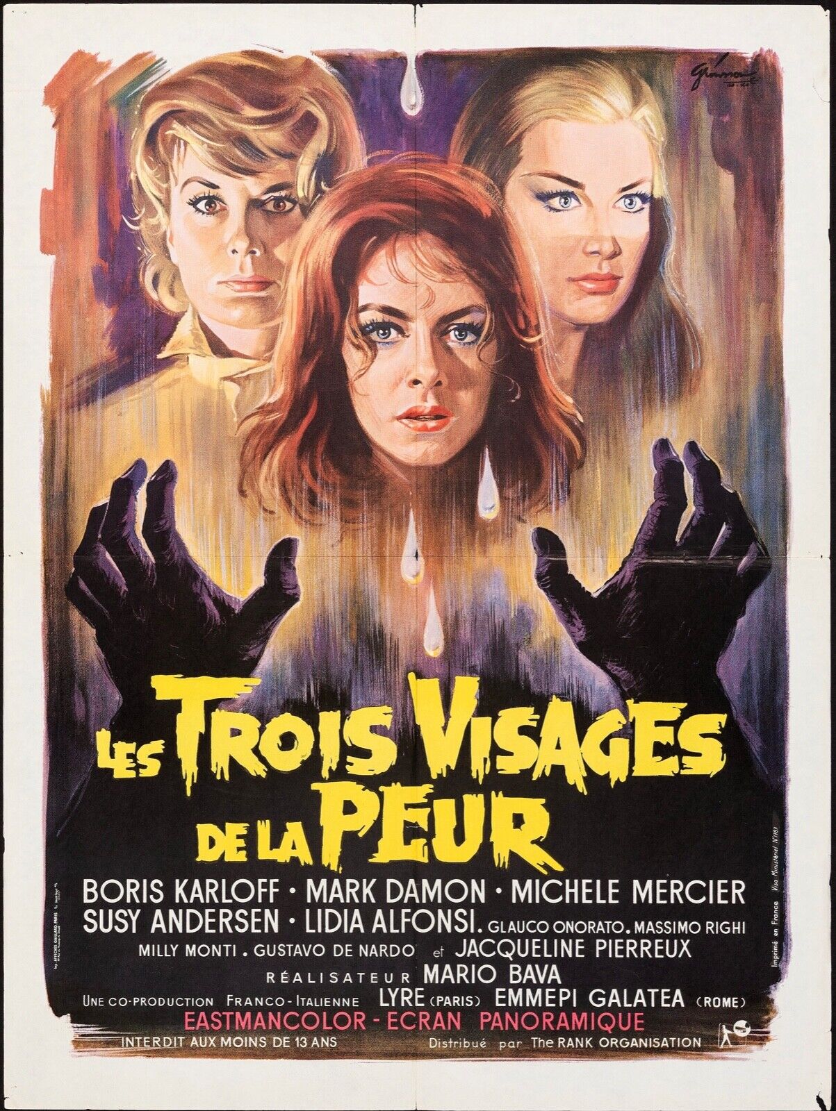 LES TROIS VISAGES DE LA PEUR, BORIS KARLOFF, 1963, REPRO AFFICHE CINÉMA VINTAGE, HQ