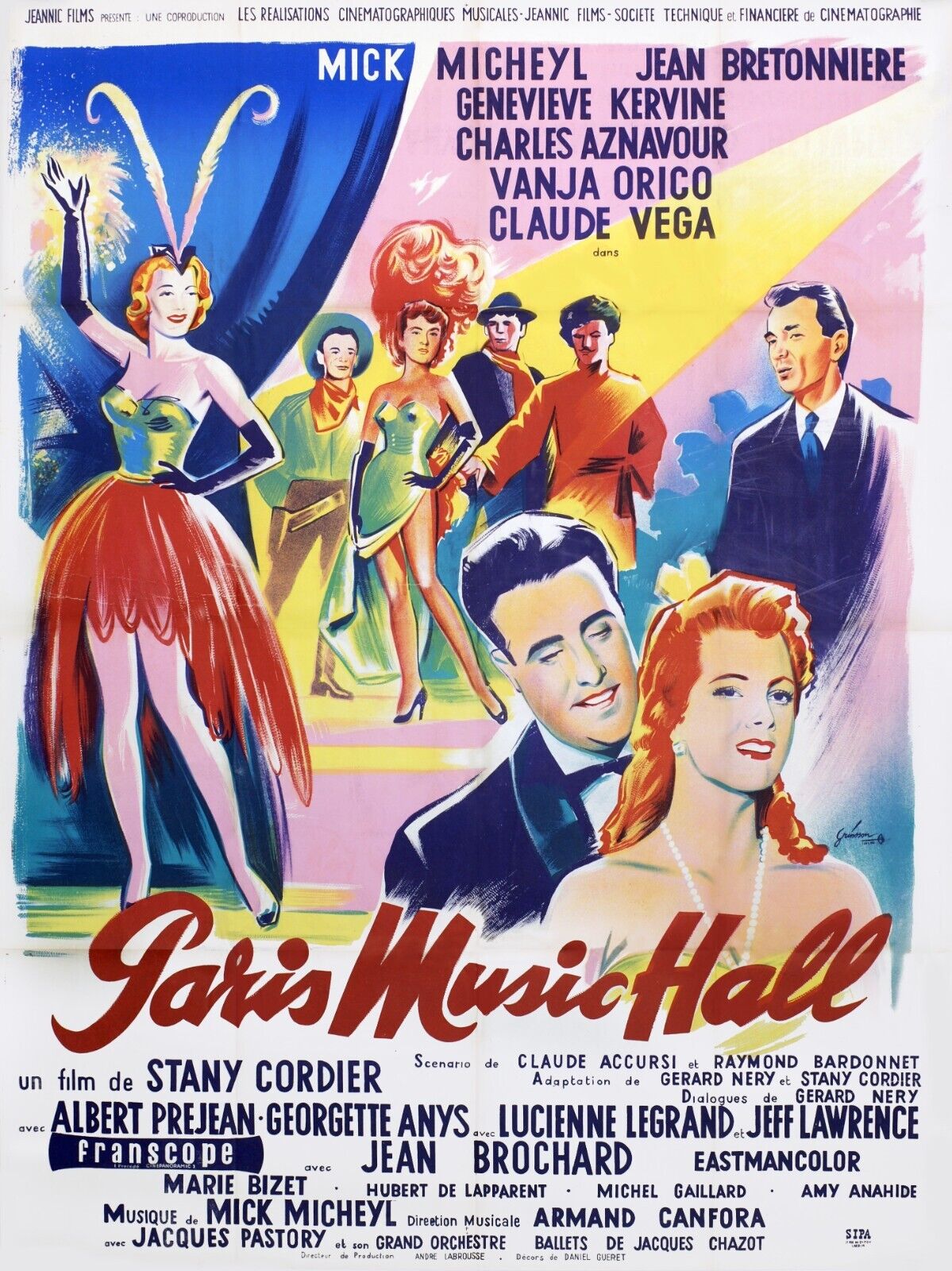 PARIS MUSIC HALL, CHARLES AZNAVOUR, 1957, Repro vintage cinema poster, HQ